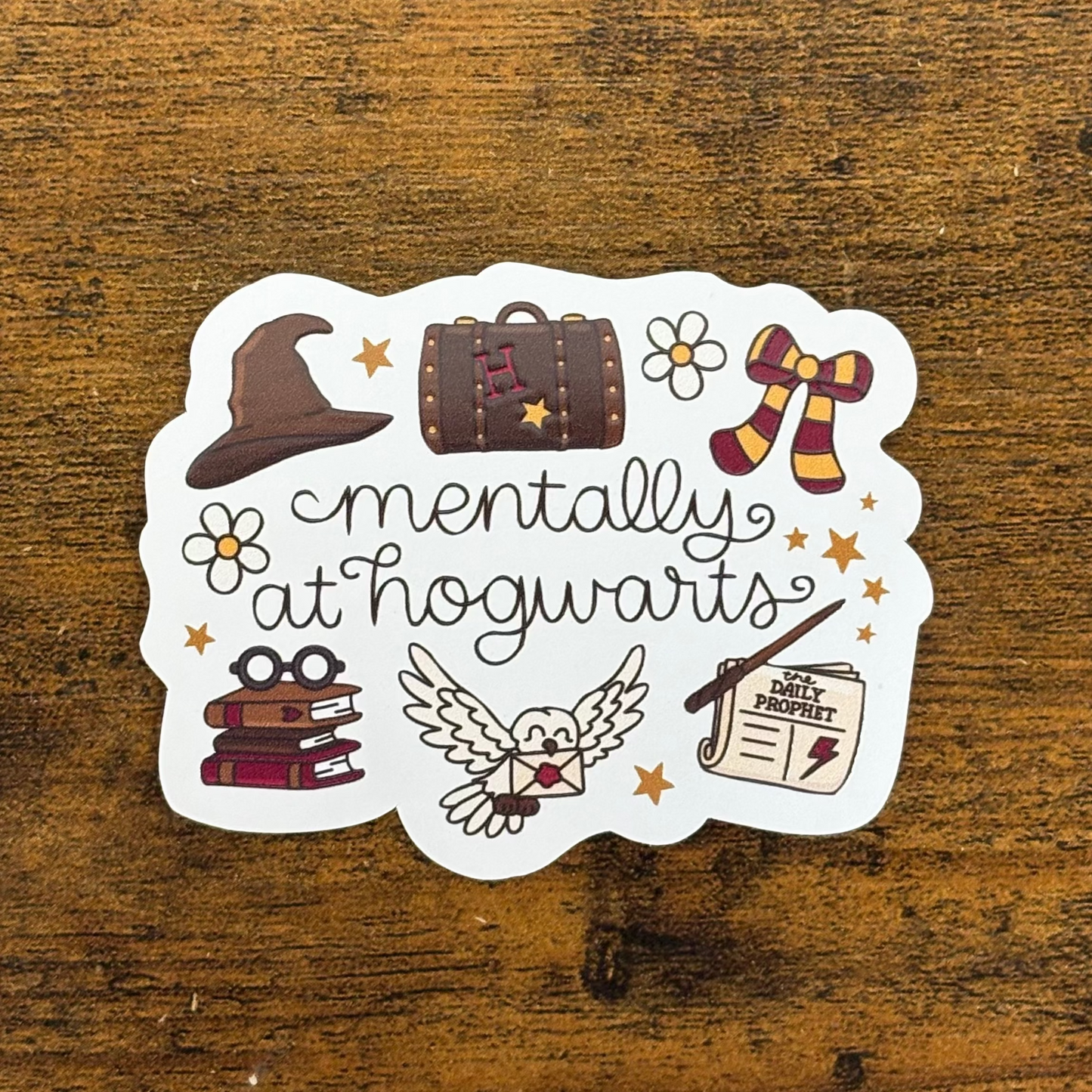 Mentally at Wizard School White Vinyl Stickers