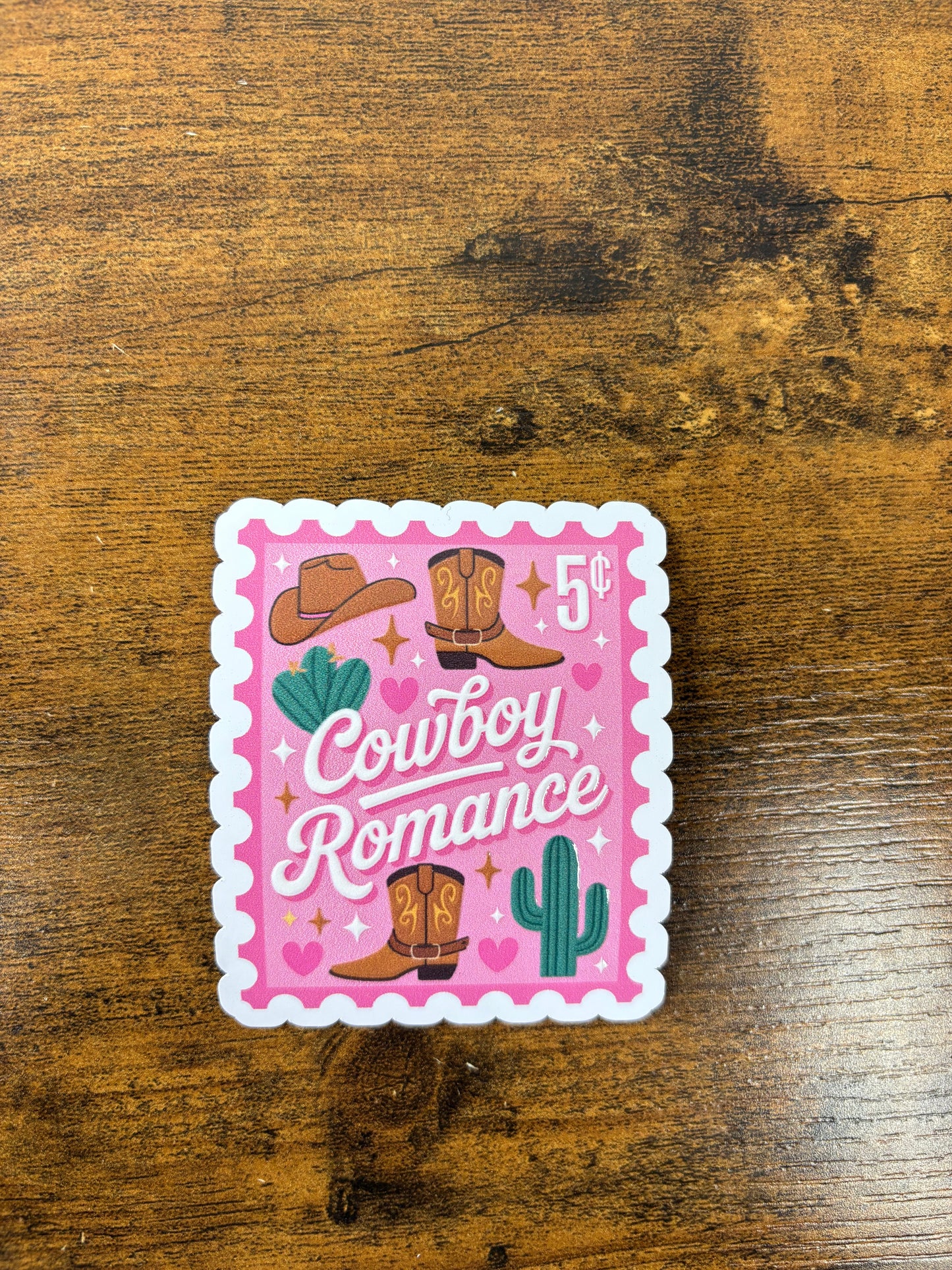 Cowboy Romance Stamps White Vinyl Stickers