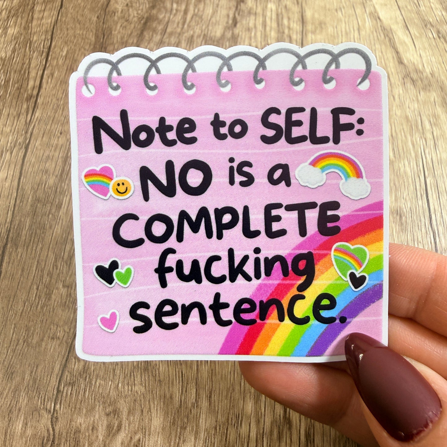 NO is a Complete Sentence White Vinyl Sticker 3"