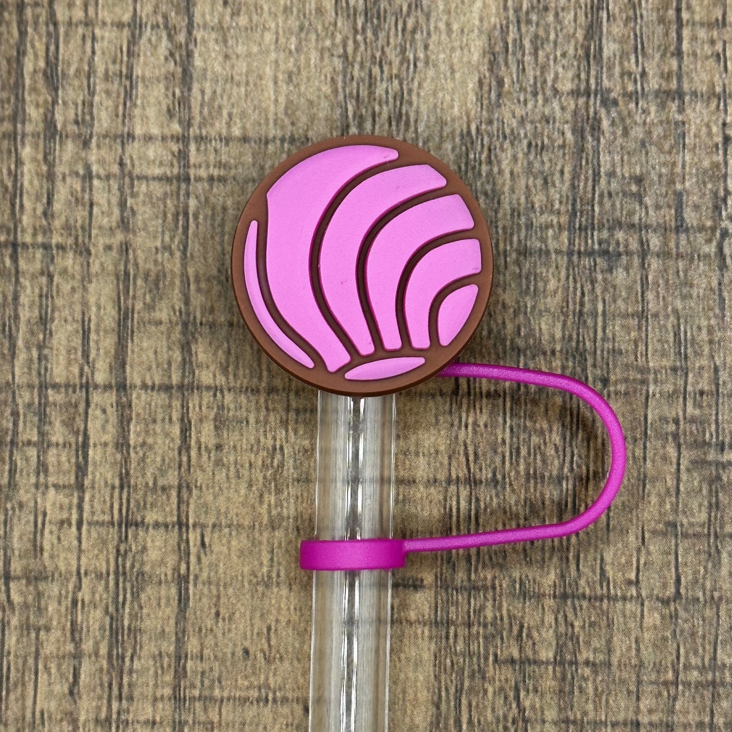 Pink Concha Bread Silicone Straw Topper
