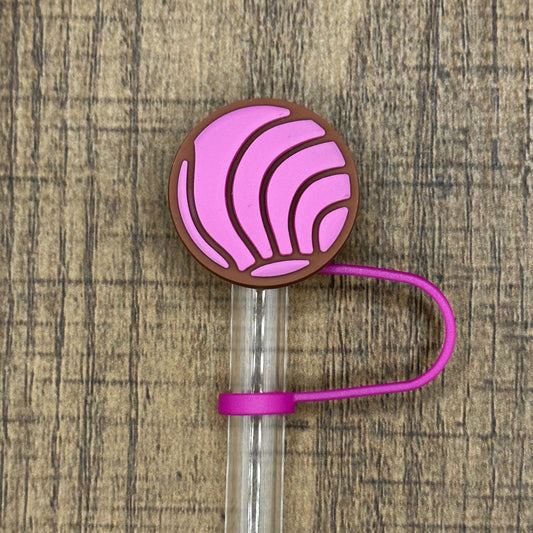 Pink Concha Bread Silicone Straw Topper