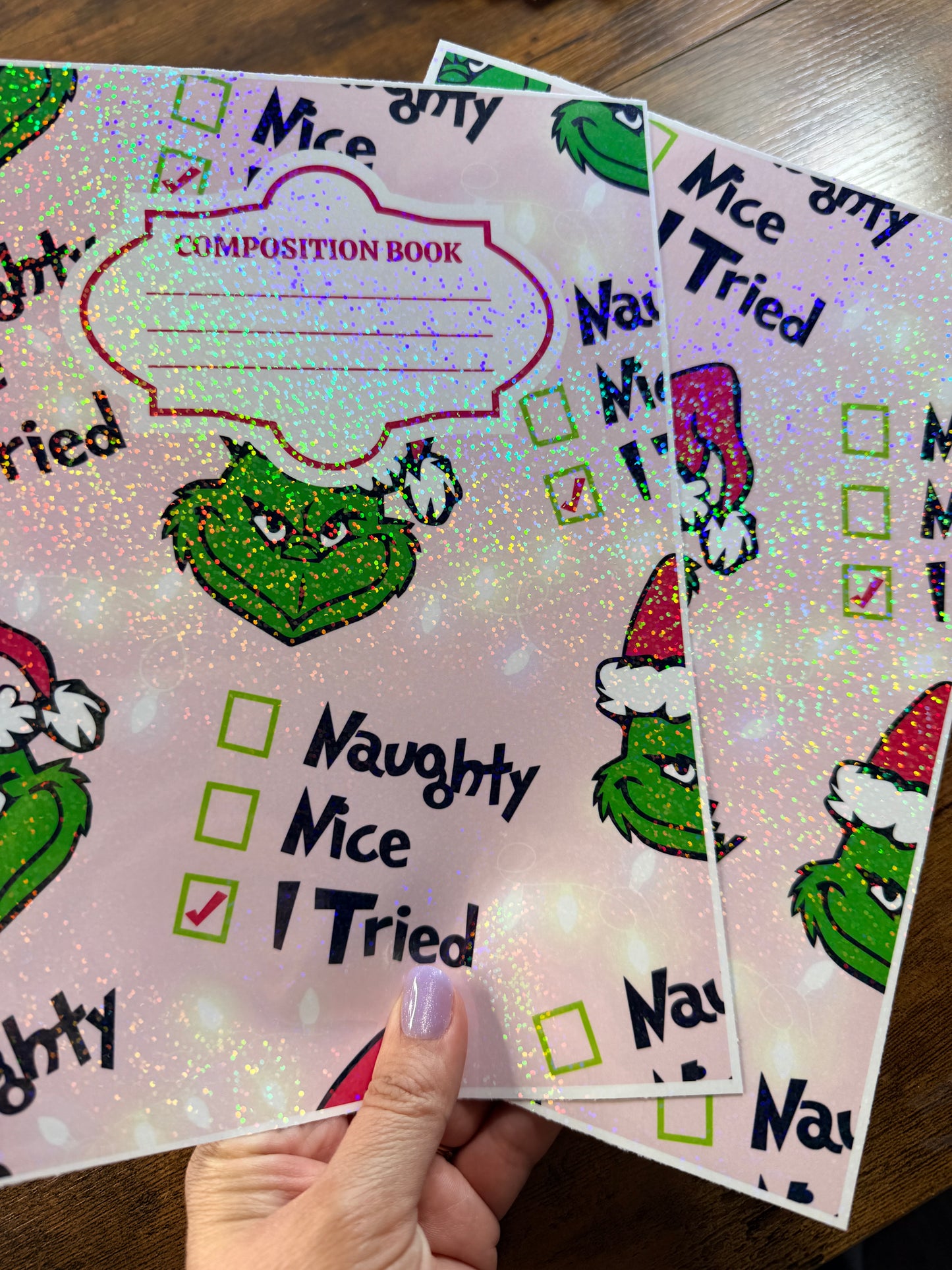 Naughty Nice Green Monster Holographic Notebook Cover