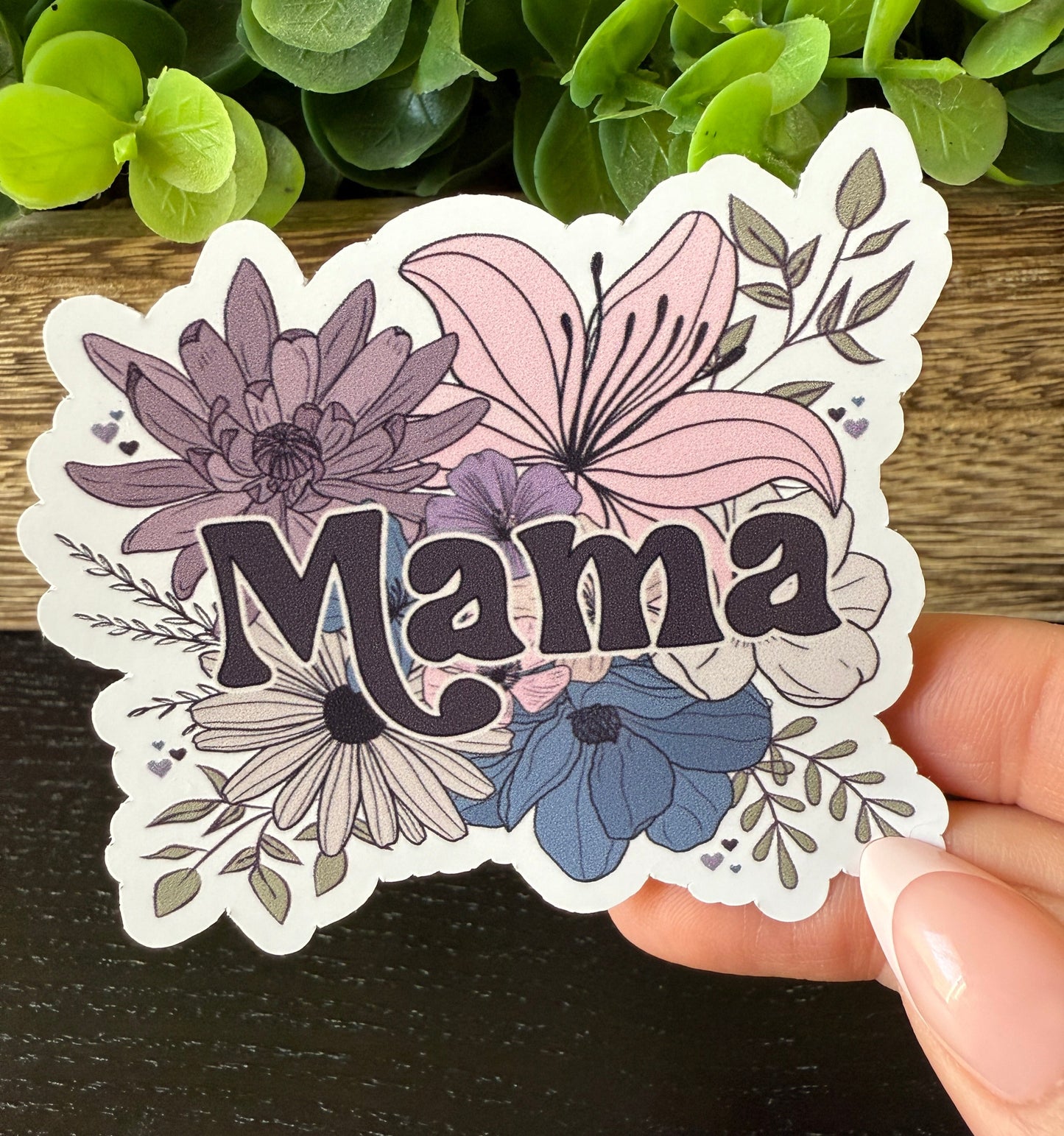 Mauve Floral Mama White Vinyl Sticker 3"