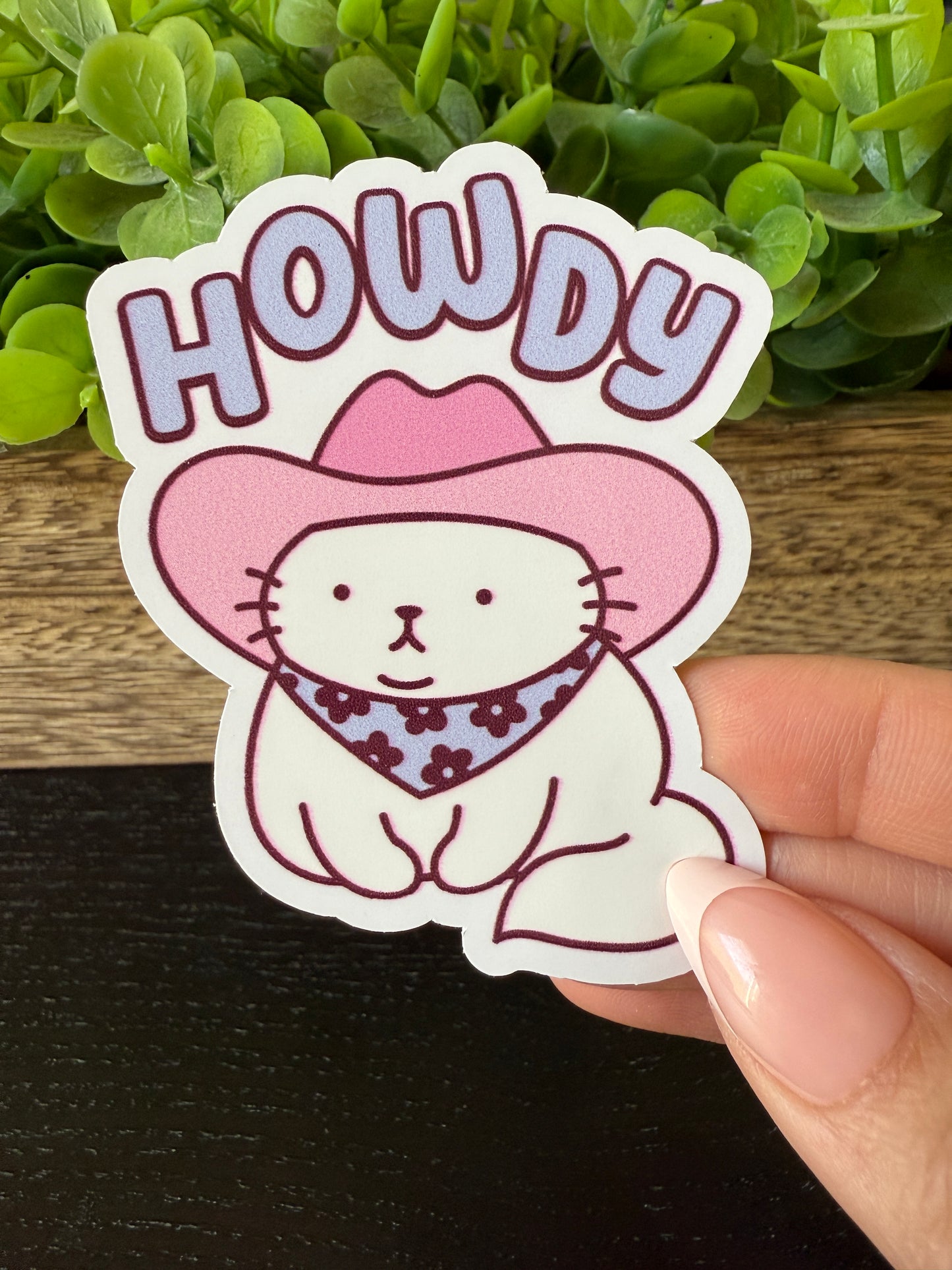 Howdy Cat White Vinyl Sticker 3"