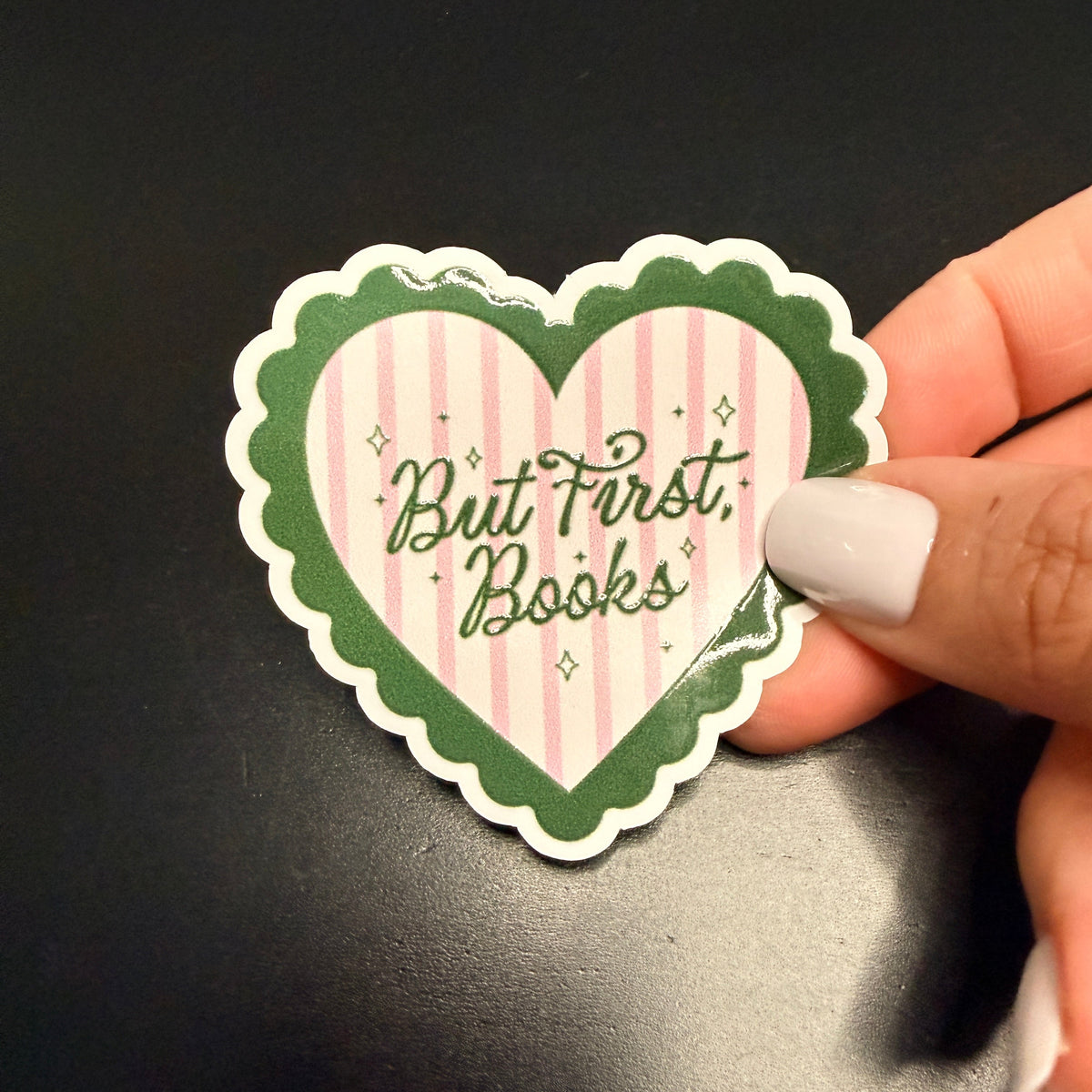 But First Books White Vinyl Sticker 2.5"