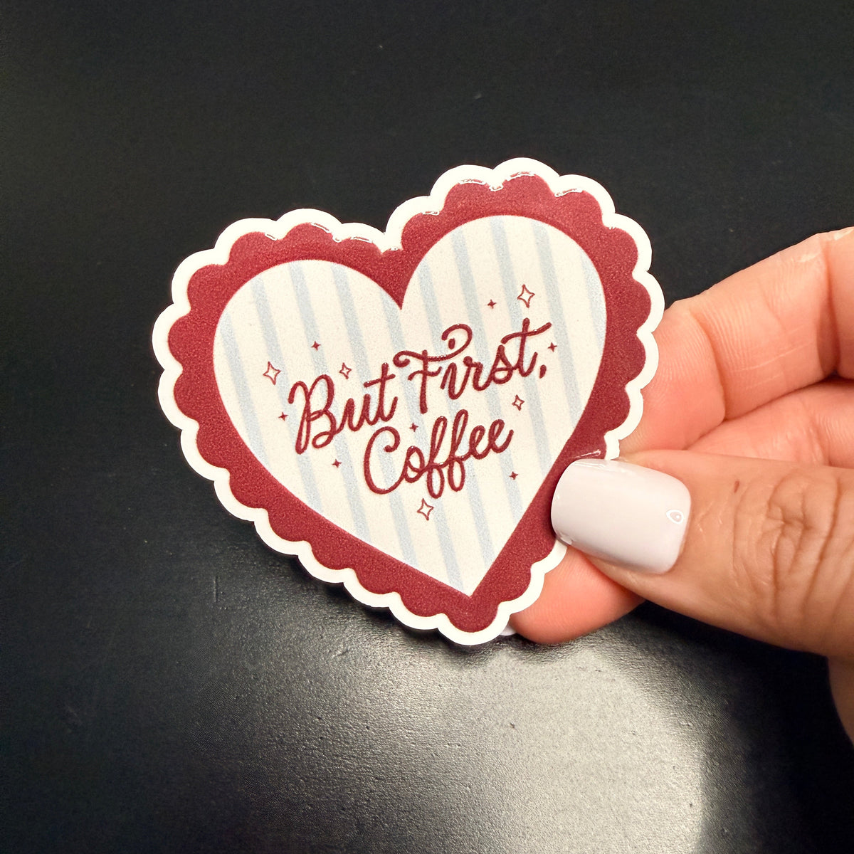 But First Coffee Heart White Vinyl Sticker 2.5"