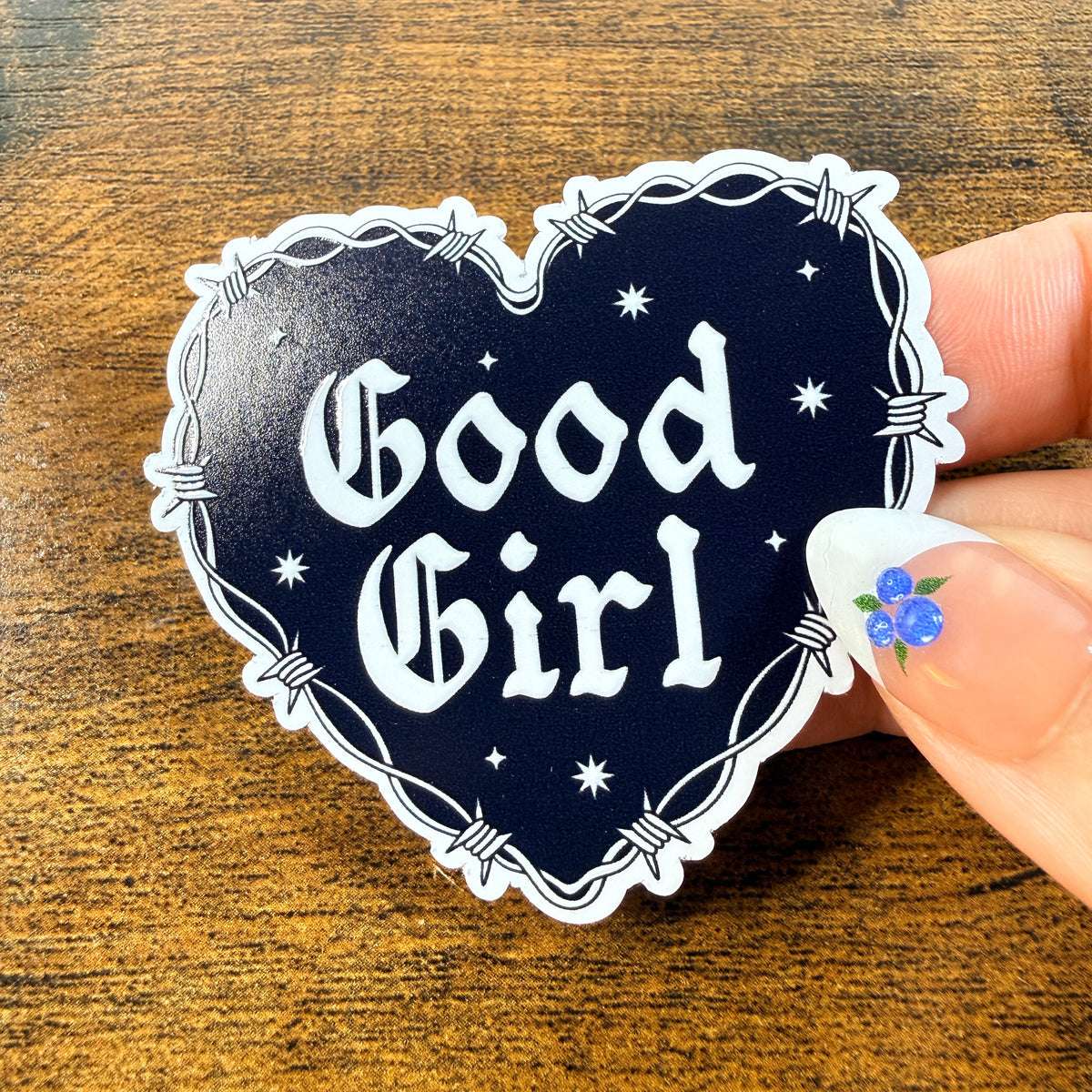 Good Girl Heart White Vinyl Sticker 2.5"