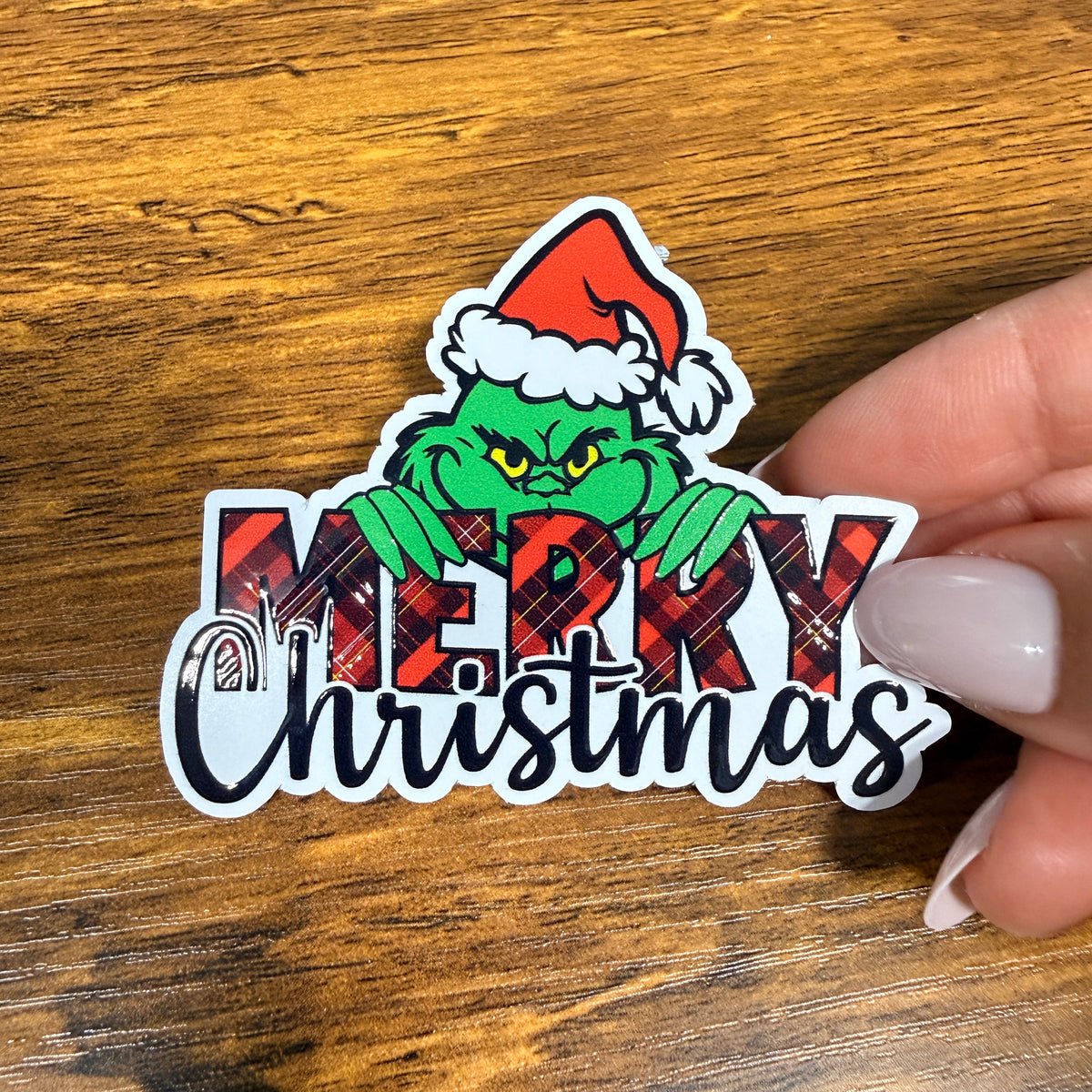 Green Monster Merry Christmas White Vinyl Stickers