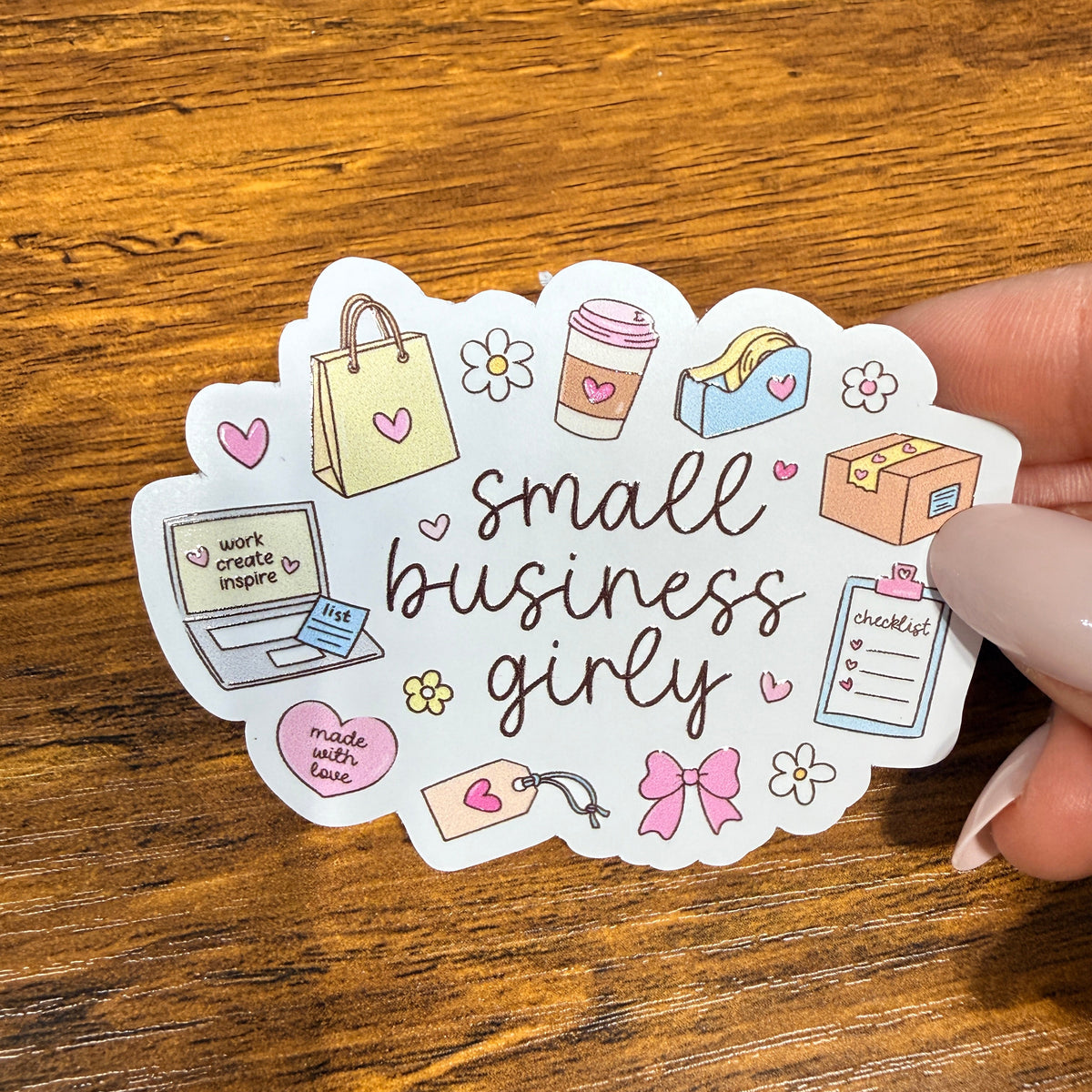 Small Business Girly White Vinyl Stickers