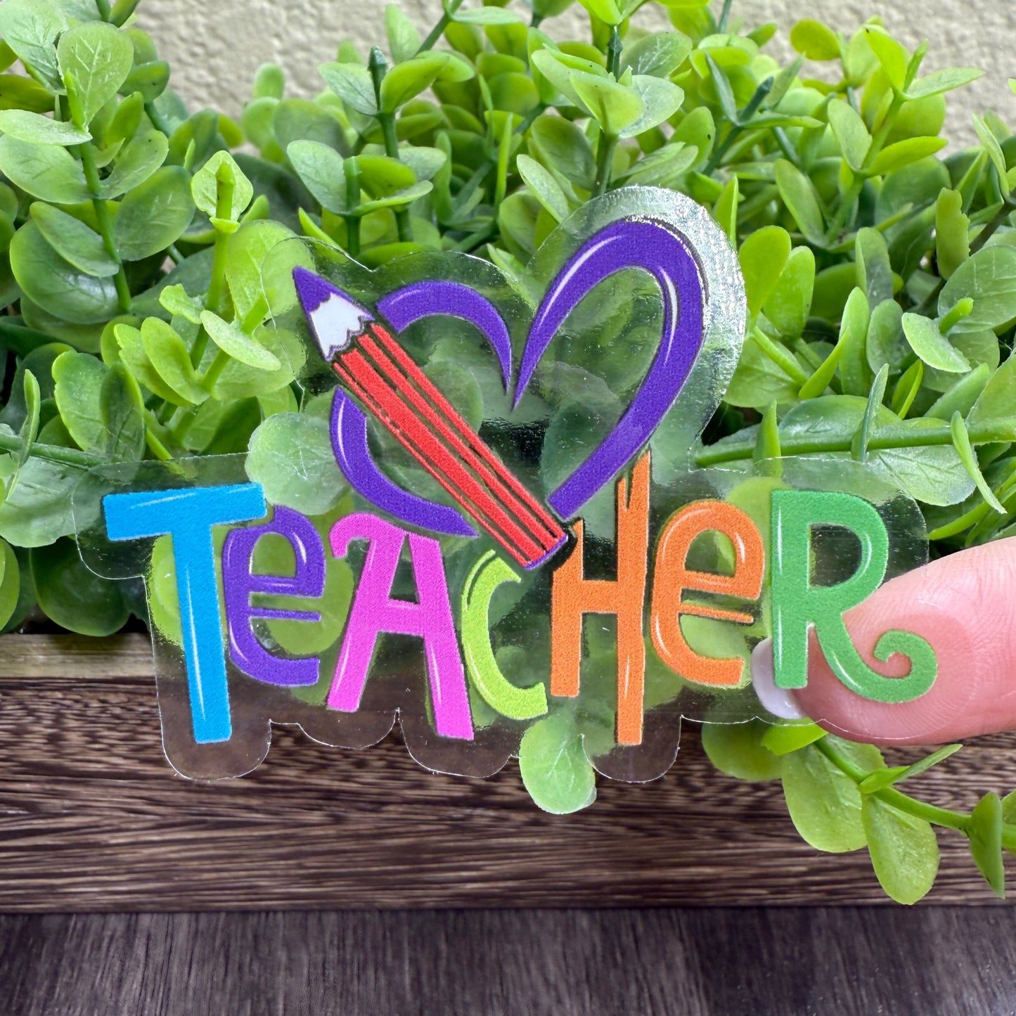 Teacher Heart Clear Vinyl Sticker 3"
