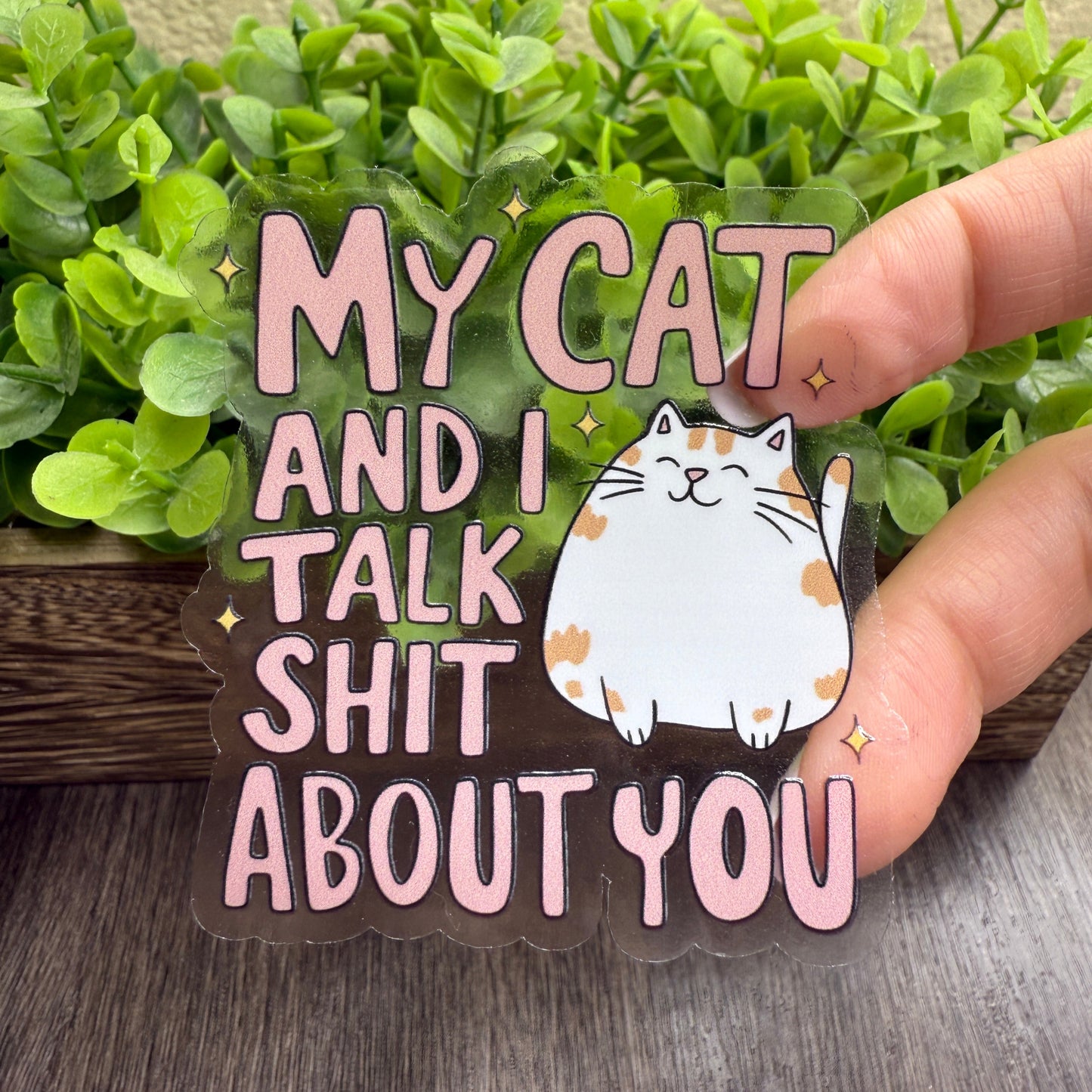 My Cat and I Talk Shit about You Clear Vinyl Sticker 3"