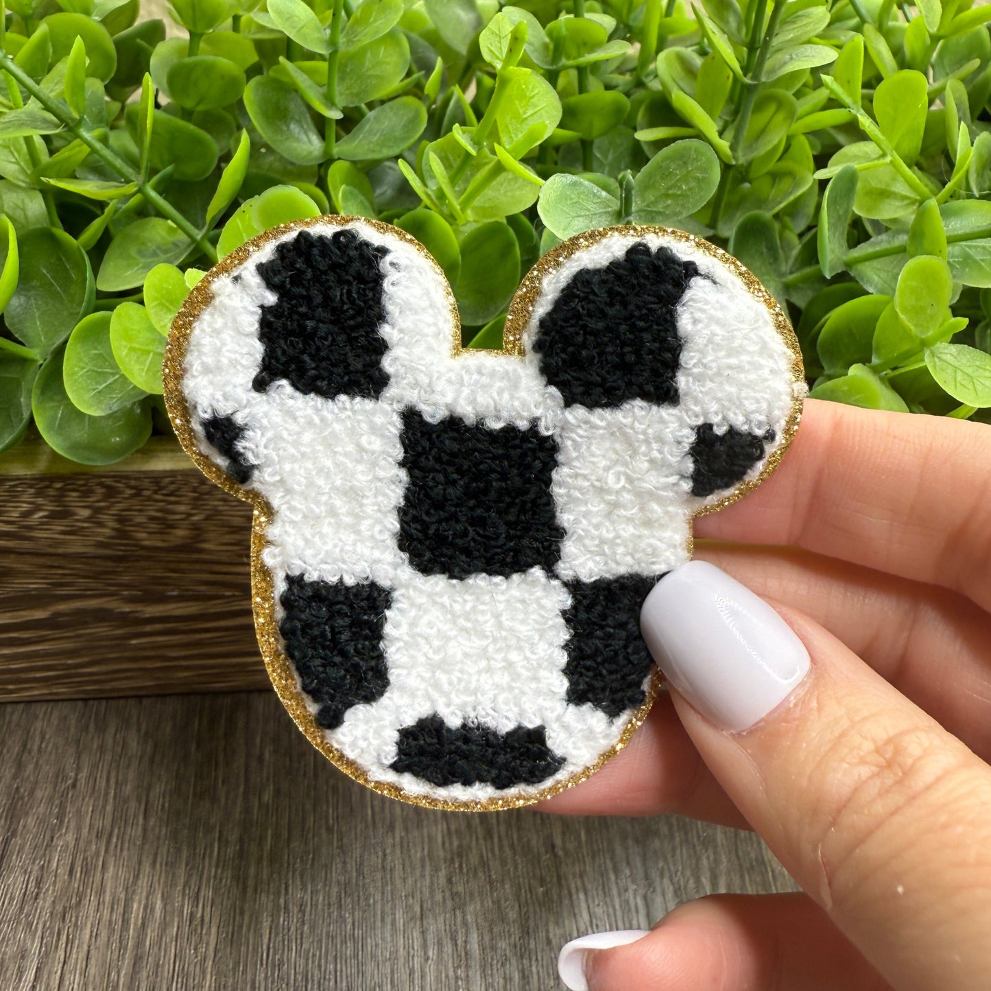 Black White Checkered Mouse Head Hat Patches