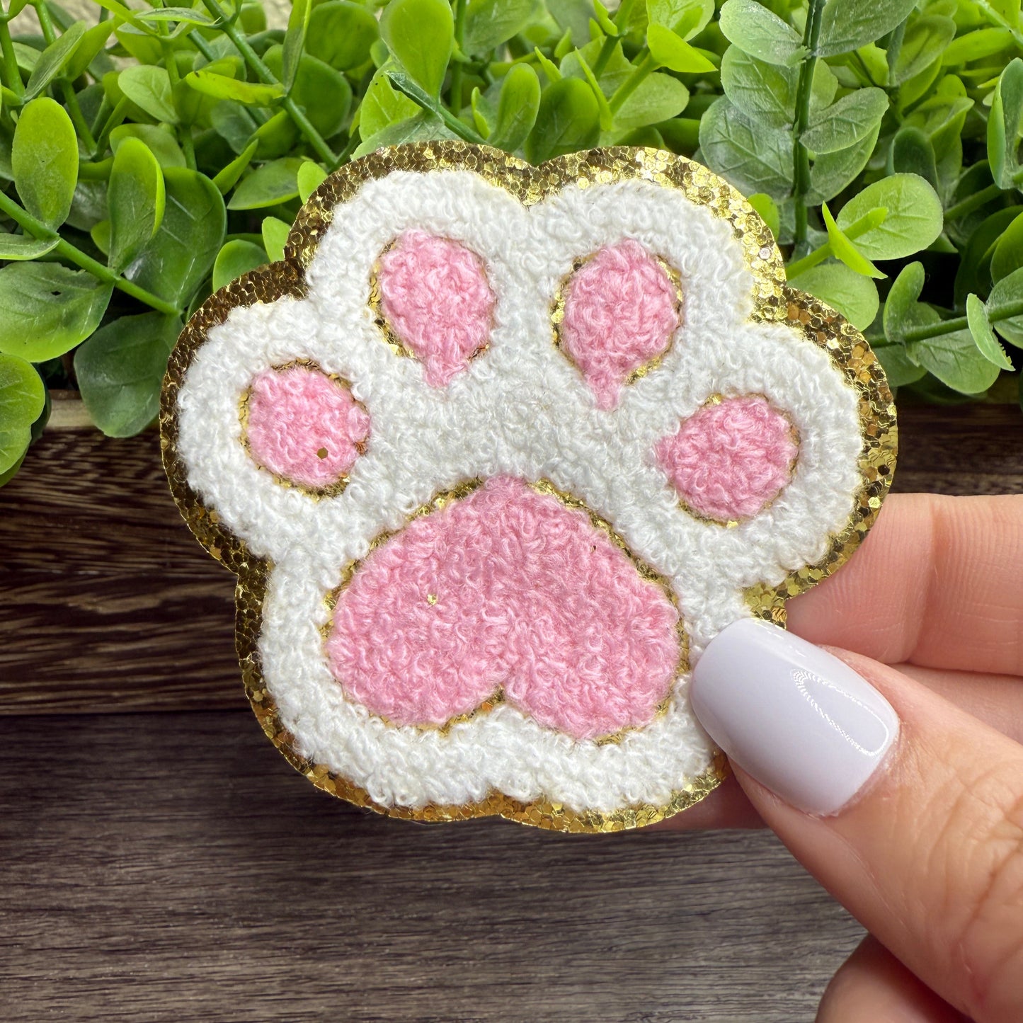 White Pink Chenille Hat Patches