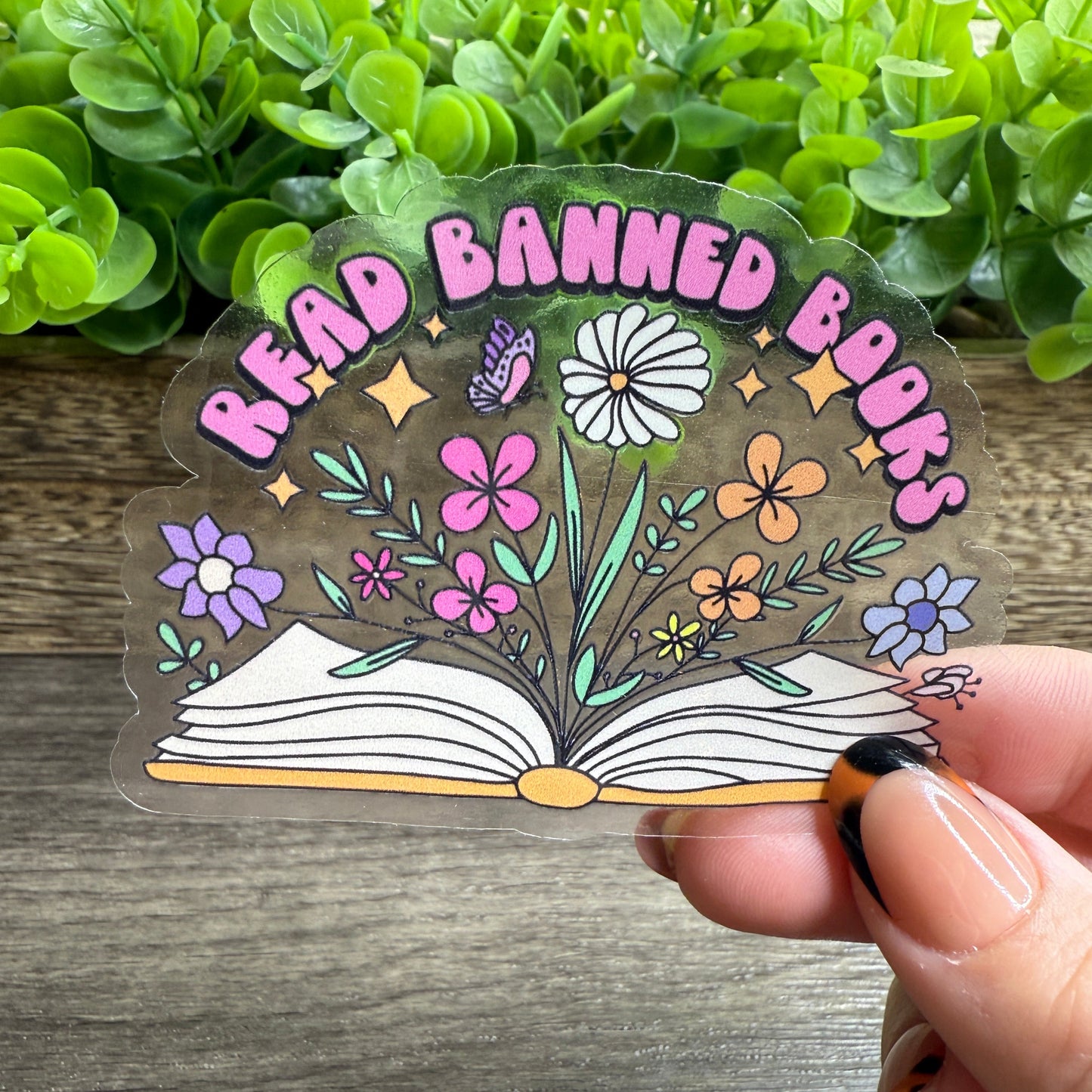 Read Banned Books Clear Vinyl Sticker 3"