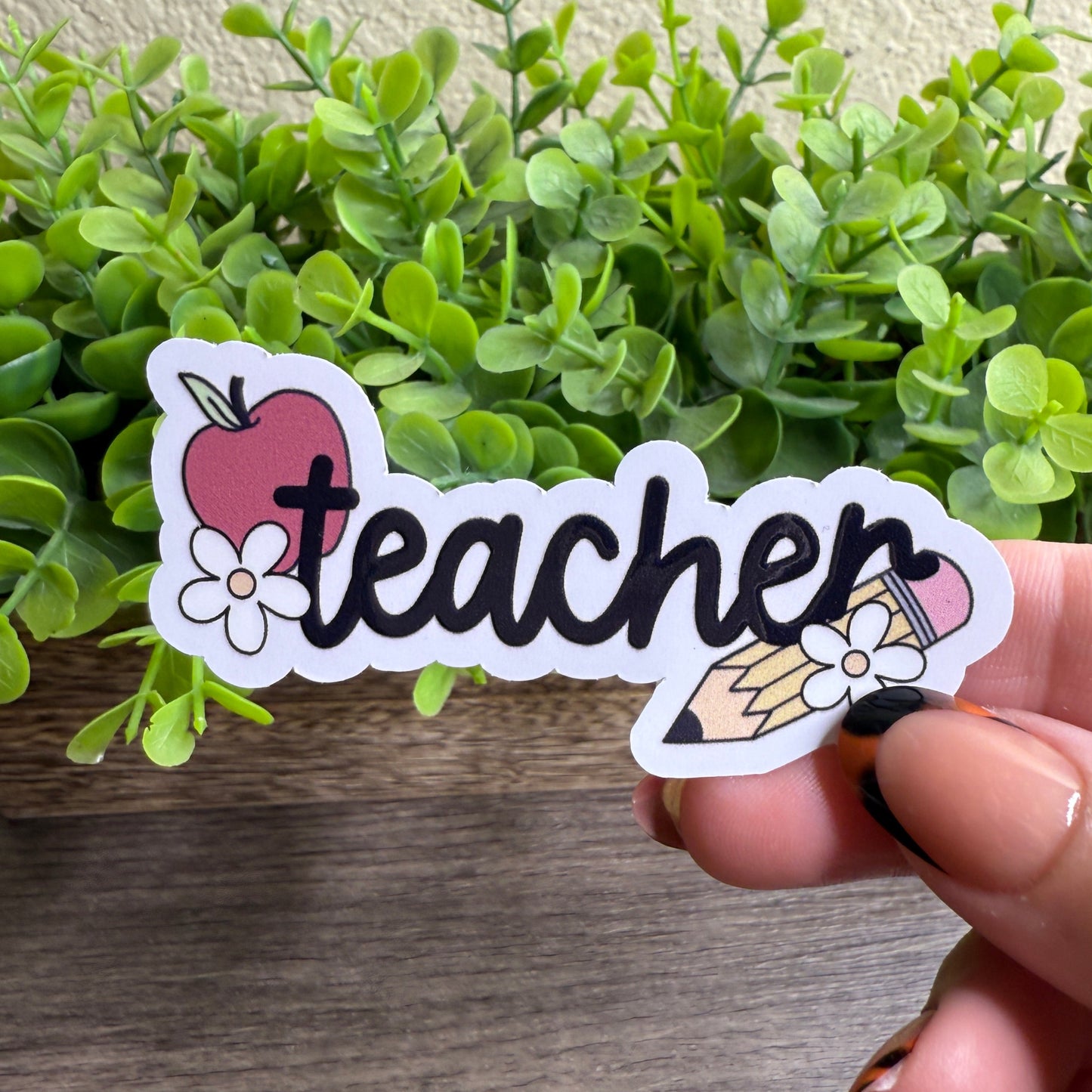 Teacher Apple and Pencil Vinyl Sticker 3"