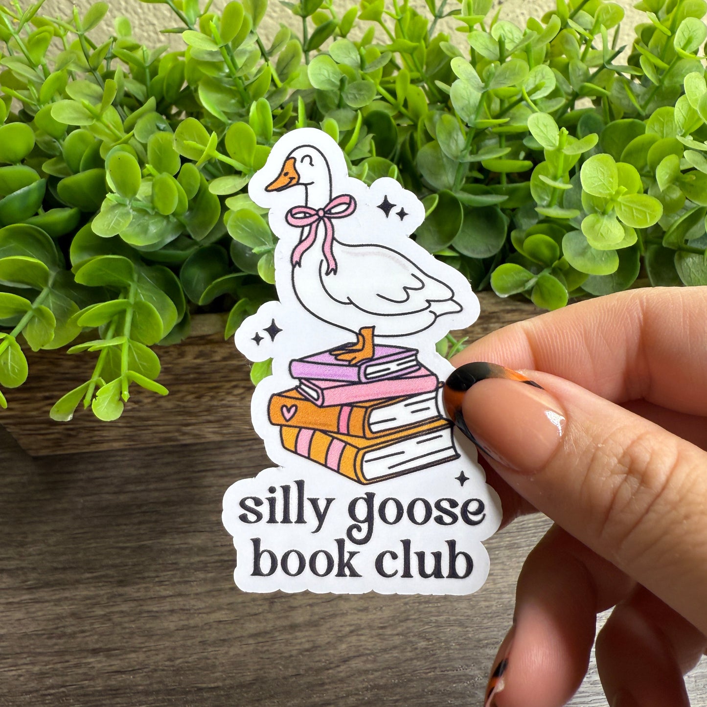 Silly Goose Book Club White Vinyl Sticker 3"