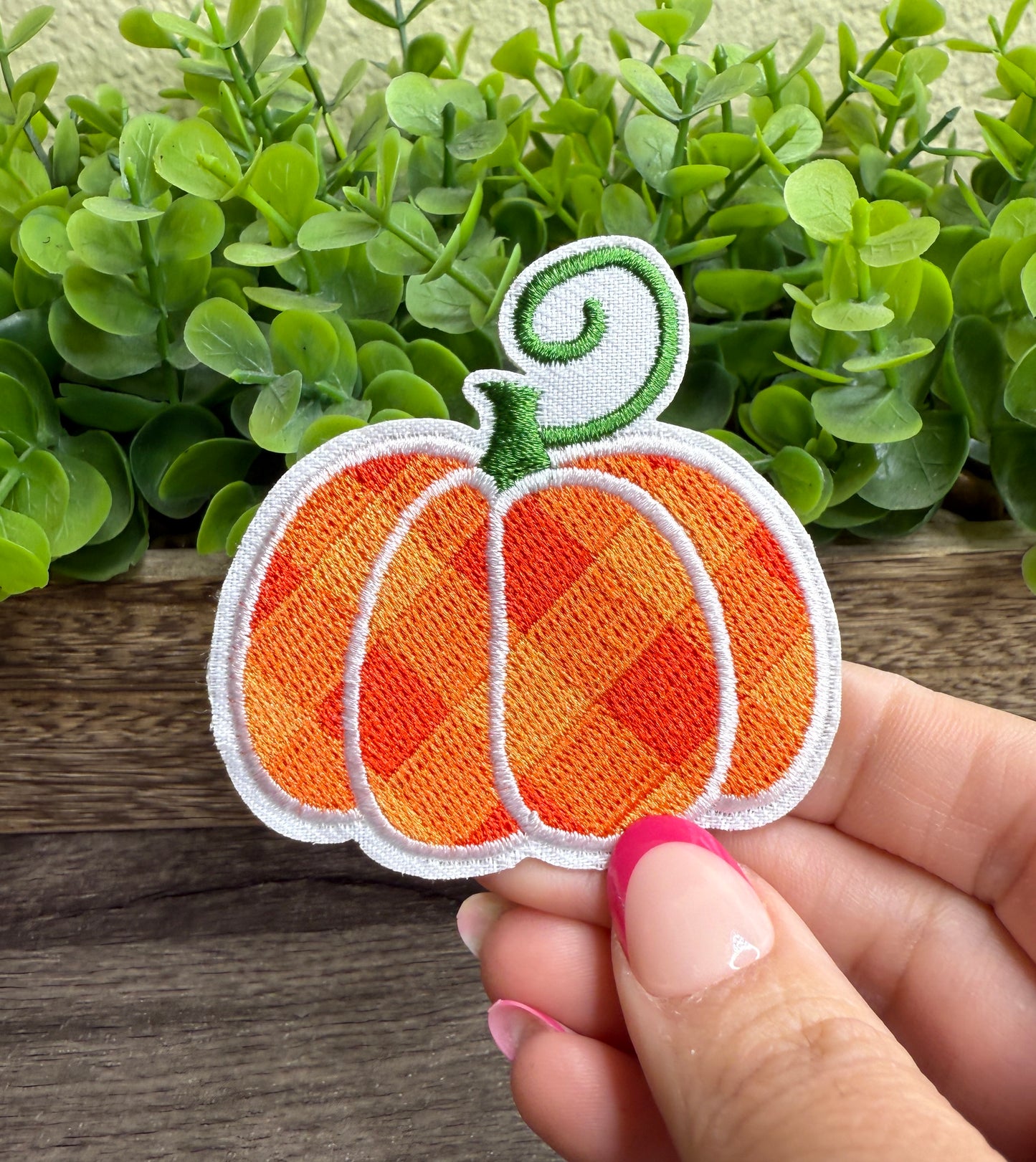 Orange Plaid Pumpkin Embroidered Small Patches