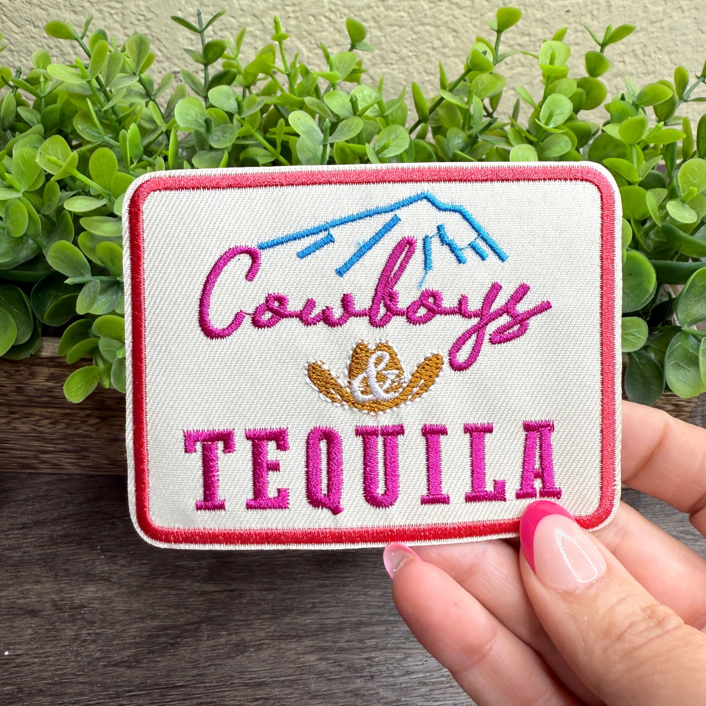 Beige Cowboys Tequila Embroidered Small Patches