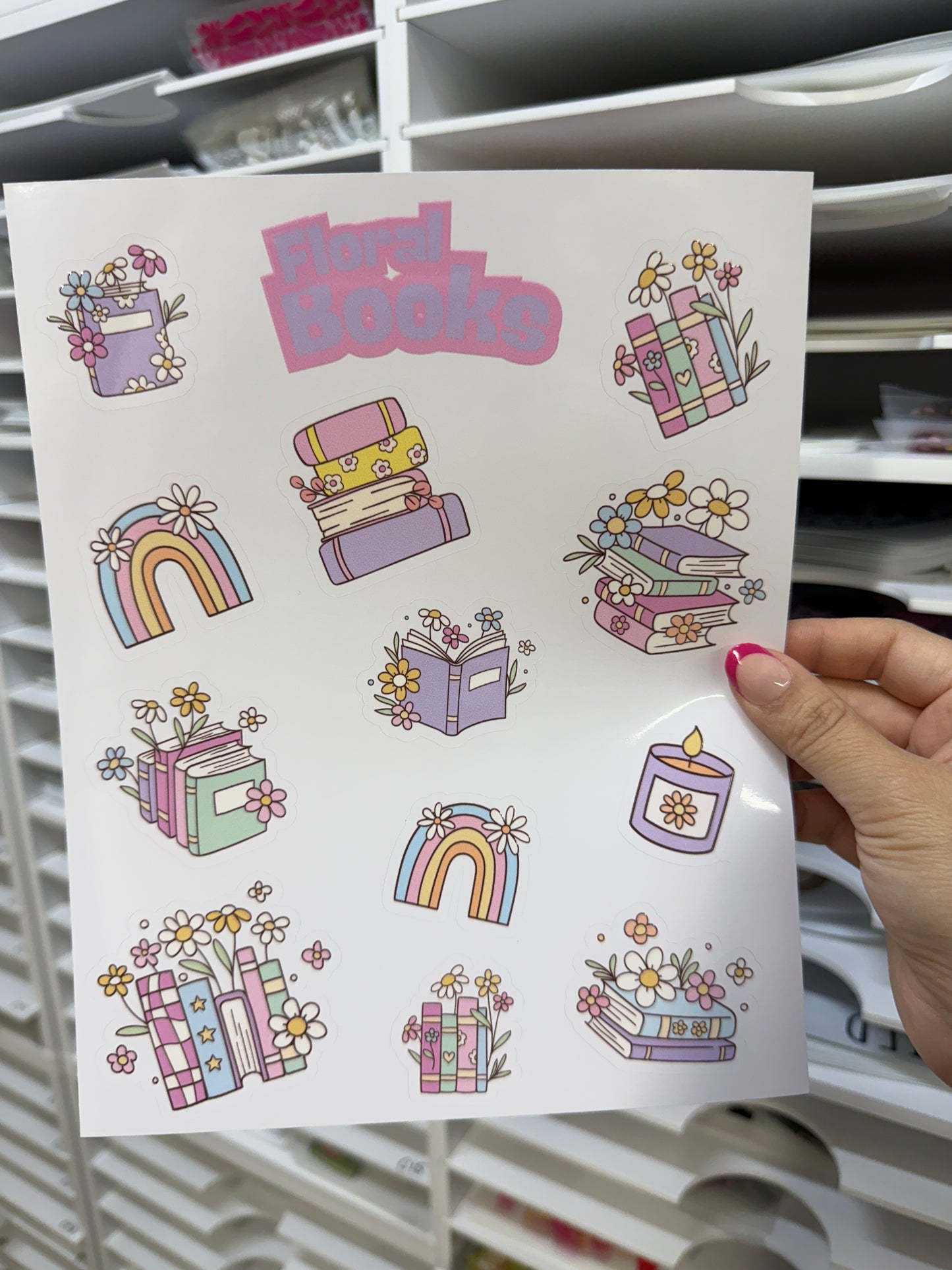 Floral Books Sheet White Vinyl LARGE