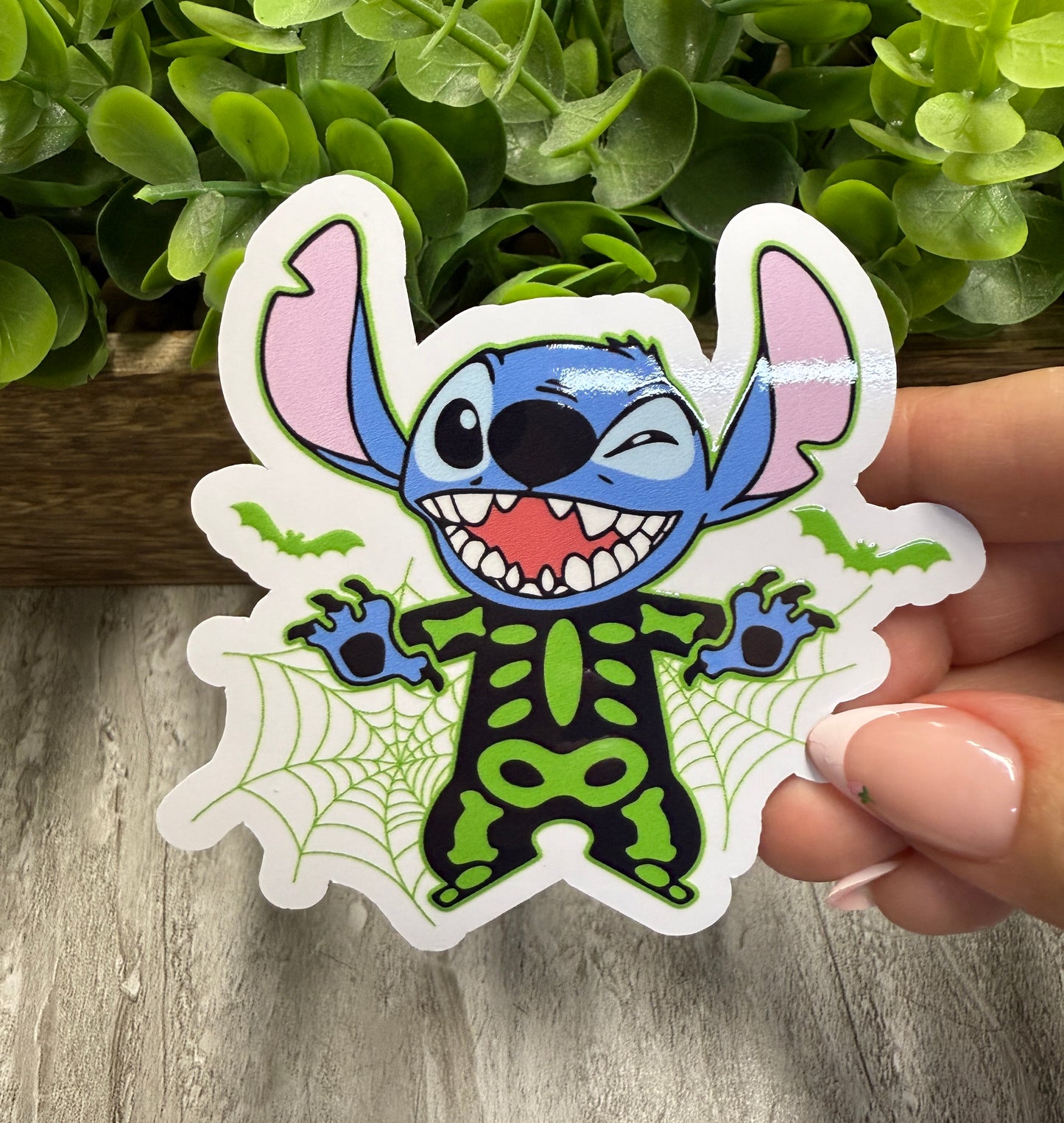 Blue Alien Skeleton White Vinyl Sticker 3"