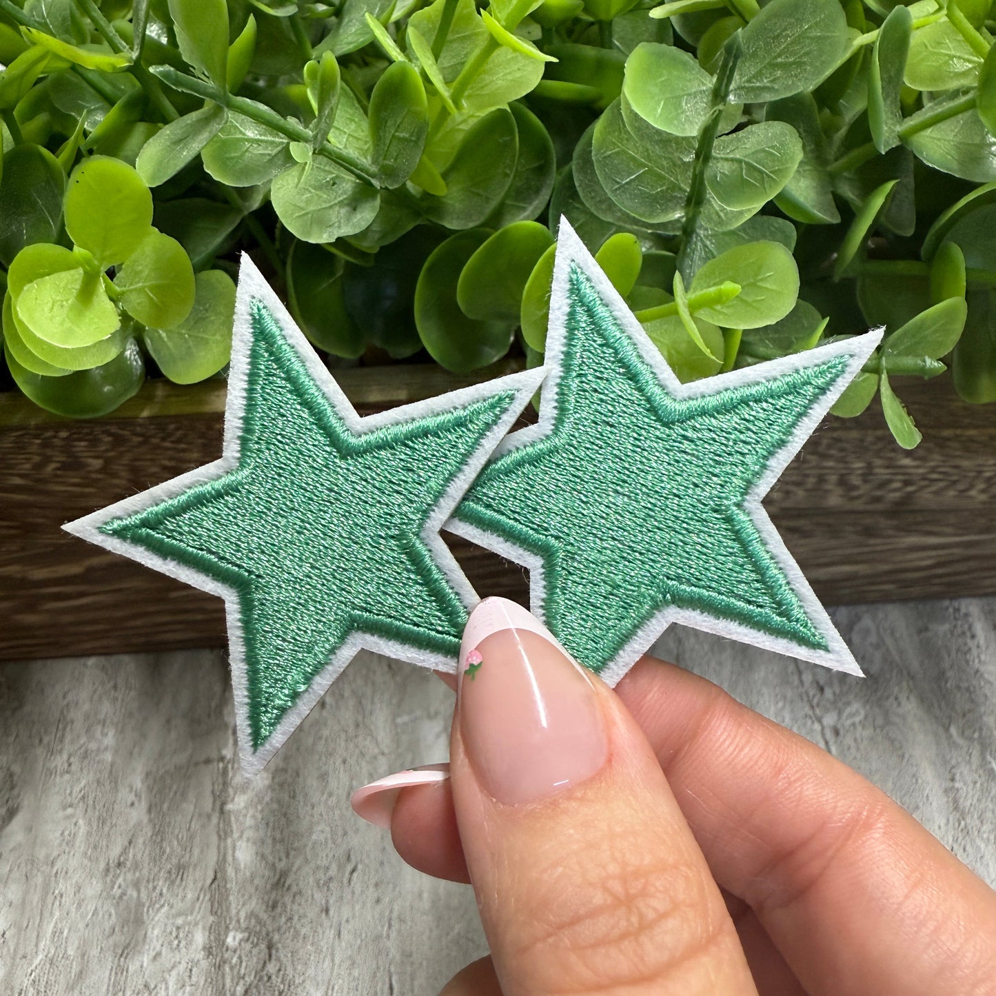 Set 2 Green Stars Embroidered Hat Patches