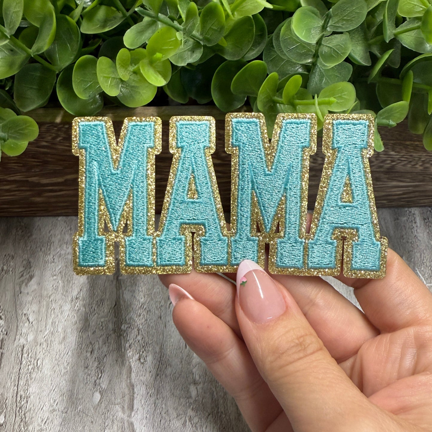 Mama Teal Embroidered Small Patches