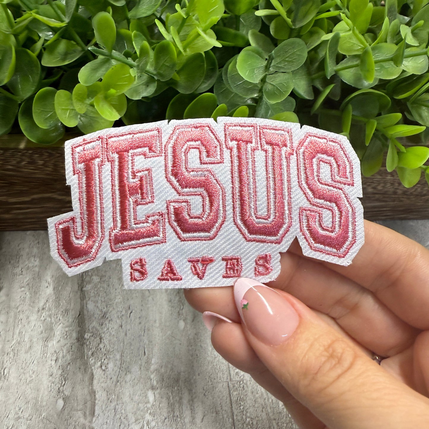 Pink Jesus Saves Embroidered Small Patches
