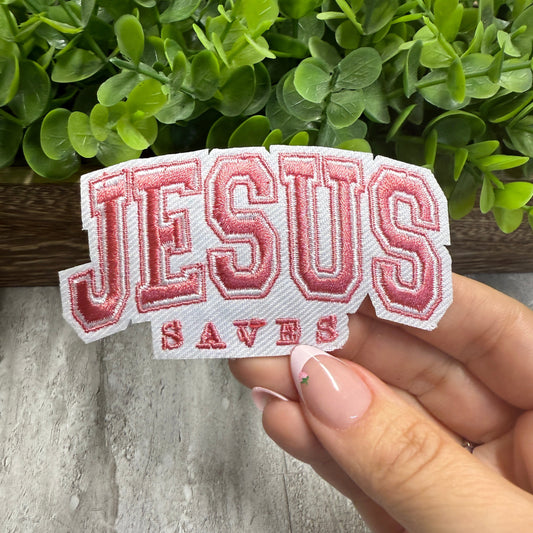 Pink Jesus Saves Embroidered Small Patches