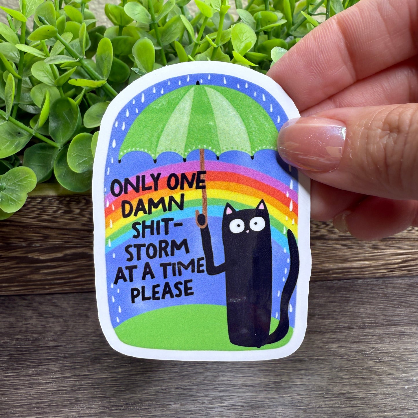 Only One Damn Shitstorm at a Time White Vinyl Sticker 3"