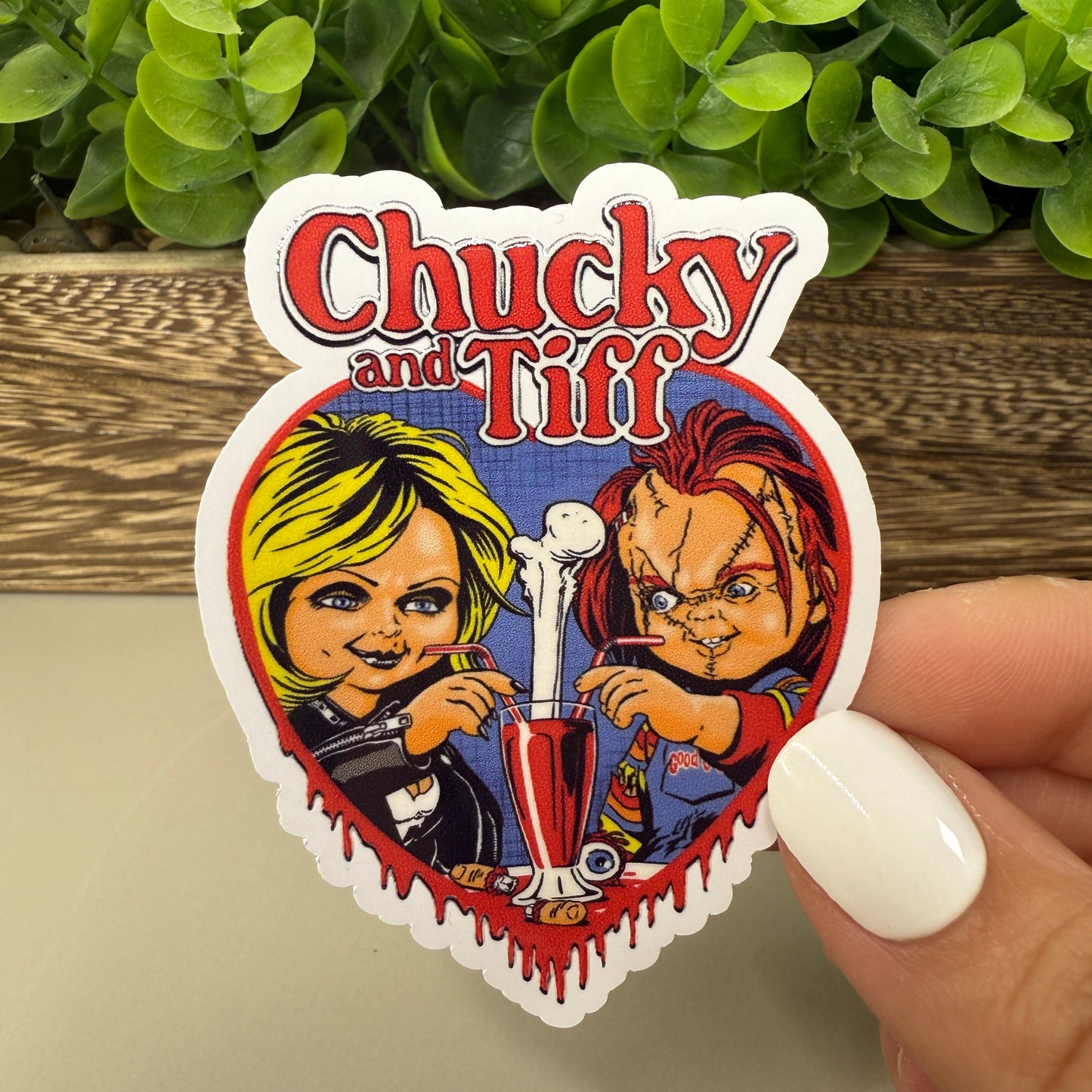 Chuck and Girl White Vinyl Sticker 3"