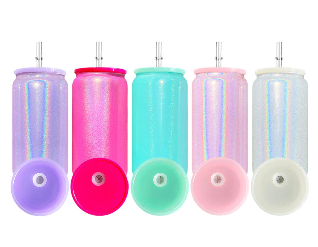 Shimmer 16oz Glass Can SET of 5