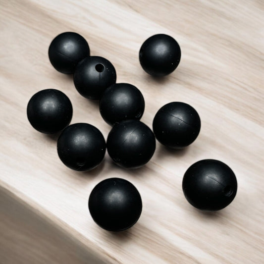 Black Circle Silicone Round Bead- Set of 10