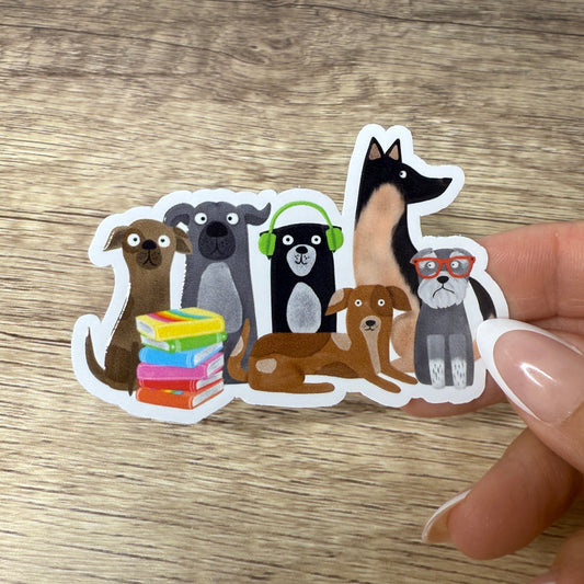 Books and Dogs White Vinyl Sticker 3"