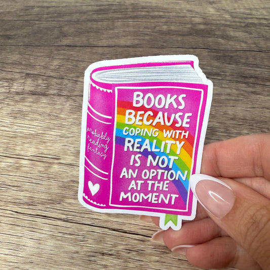 Books Because Copying With Reality White Vinyl Sticker 3"