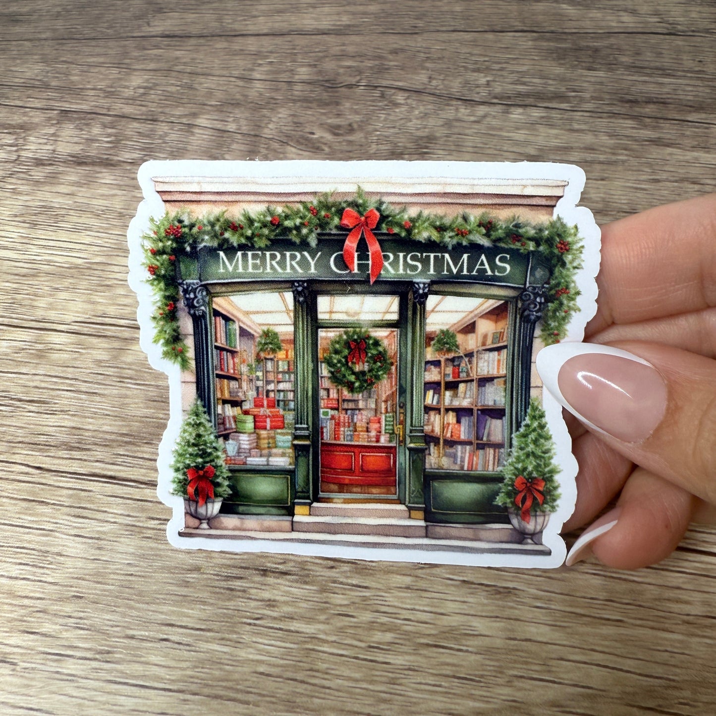 Christmas Bookstore White Vinyl Sticker 3"