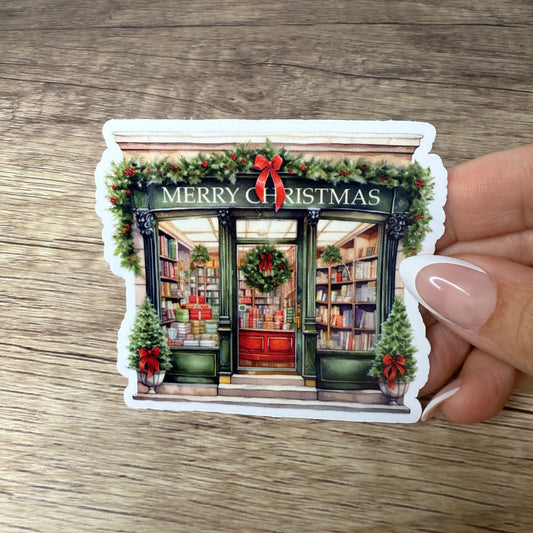 Christmas Bookstore White Vinyl Sticker 3"