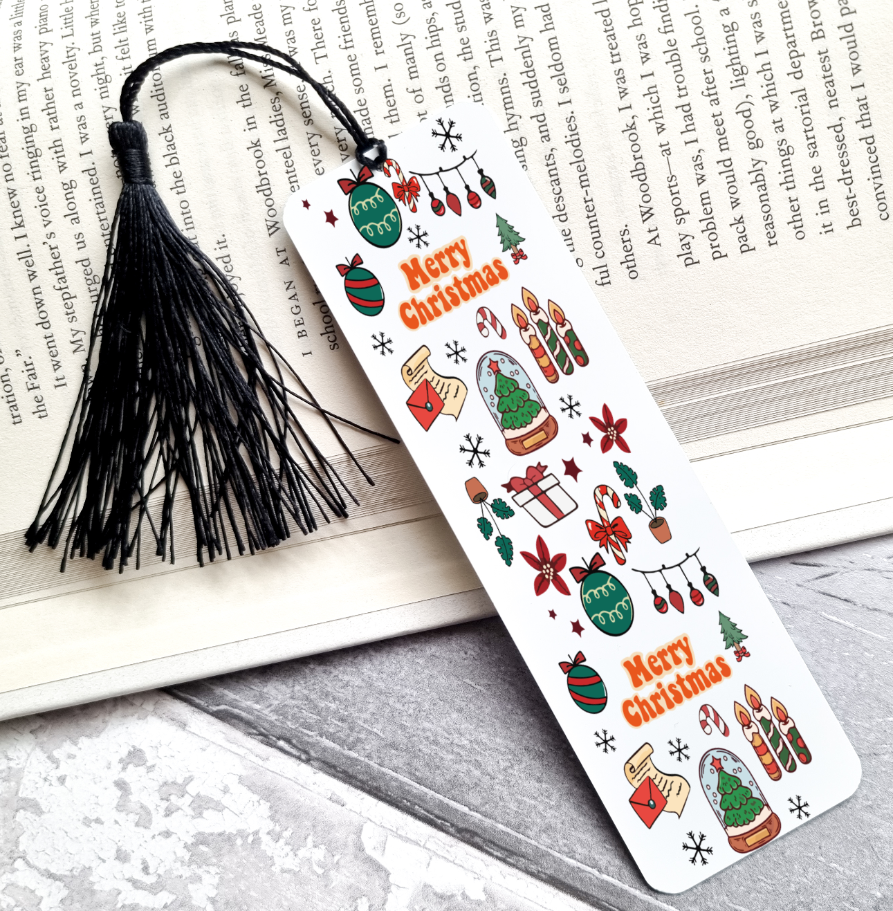 GOOD Merry Christmas Snowglobe UV DTF Bookmark DOUBLE SIDED