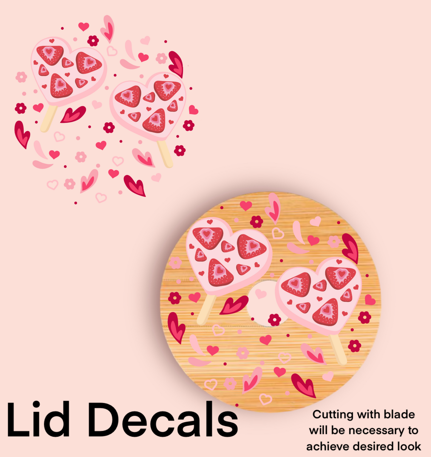 Strawberry Heart Popsicle UV DTF WRAP