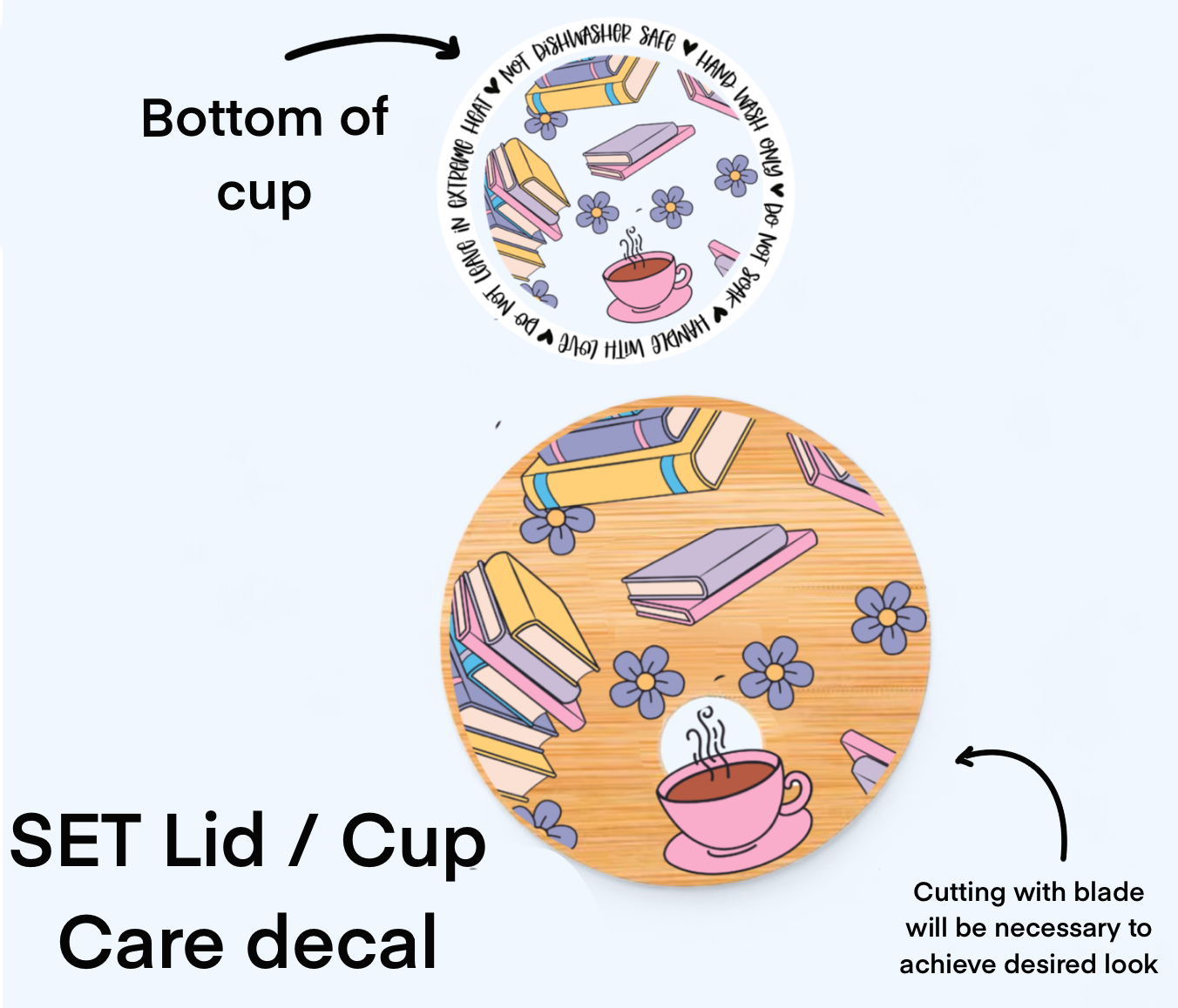 Book Stacks and Coffee UV Wrap / Lid DOUBLE SIDED