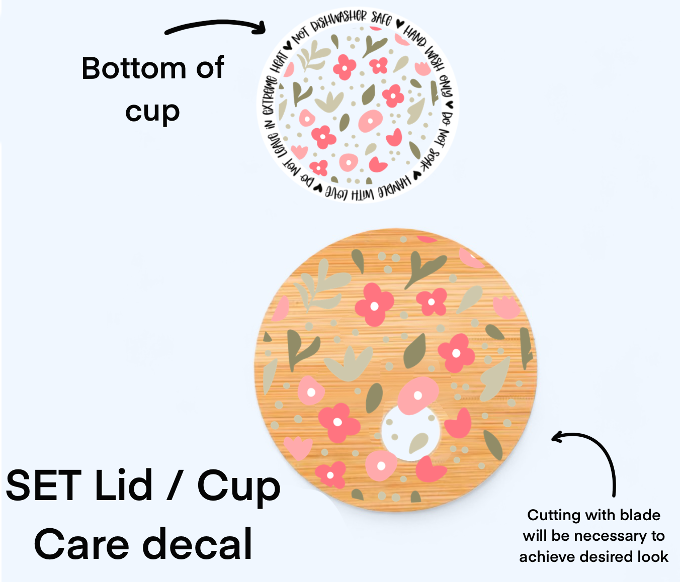 Pink Small Flowers UV Wrap / Lid DOUBLE SIDED