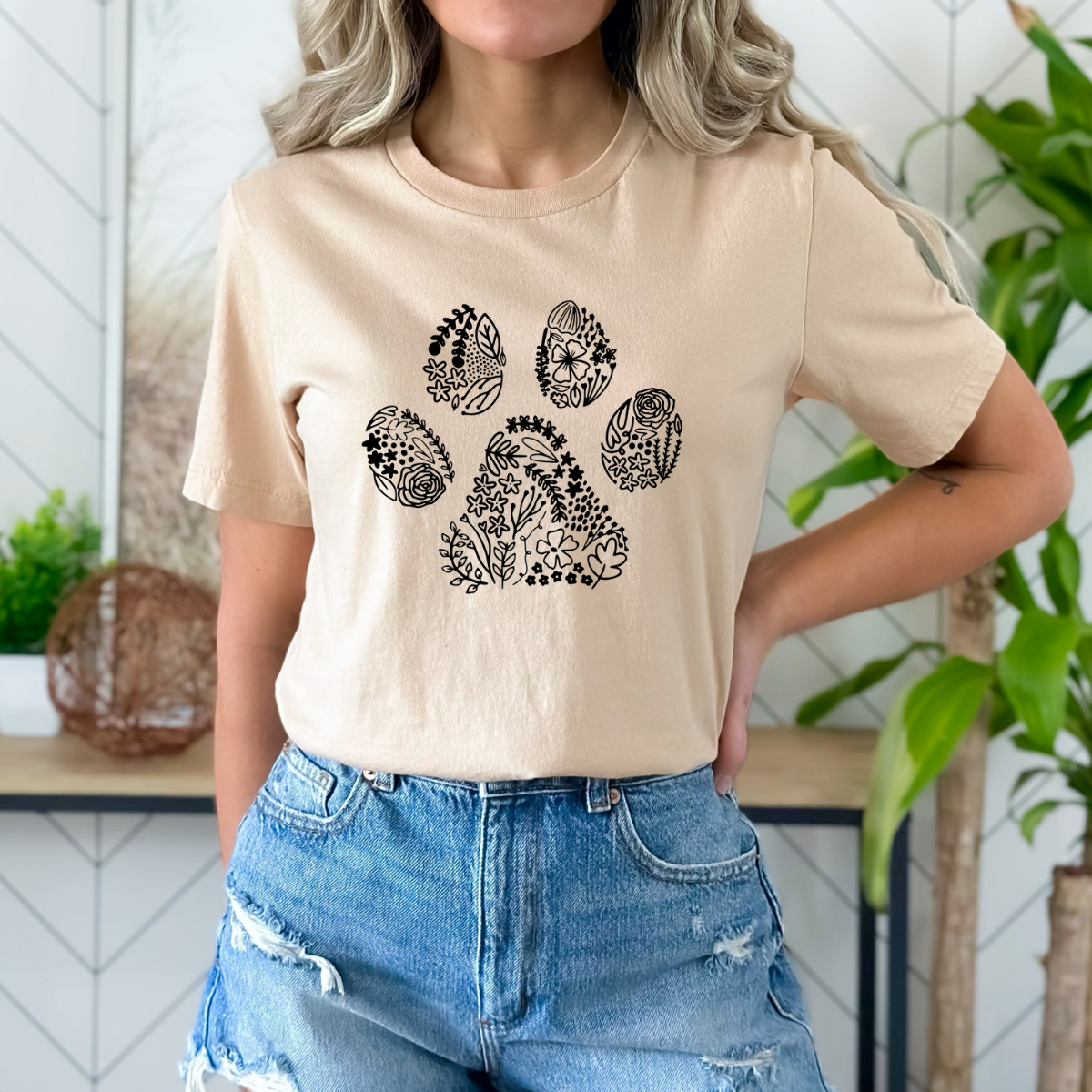 Floral Dog Paw Black Screen Print Transfer