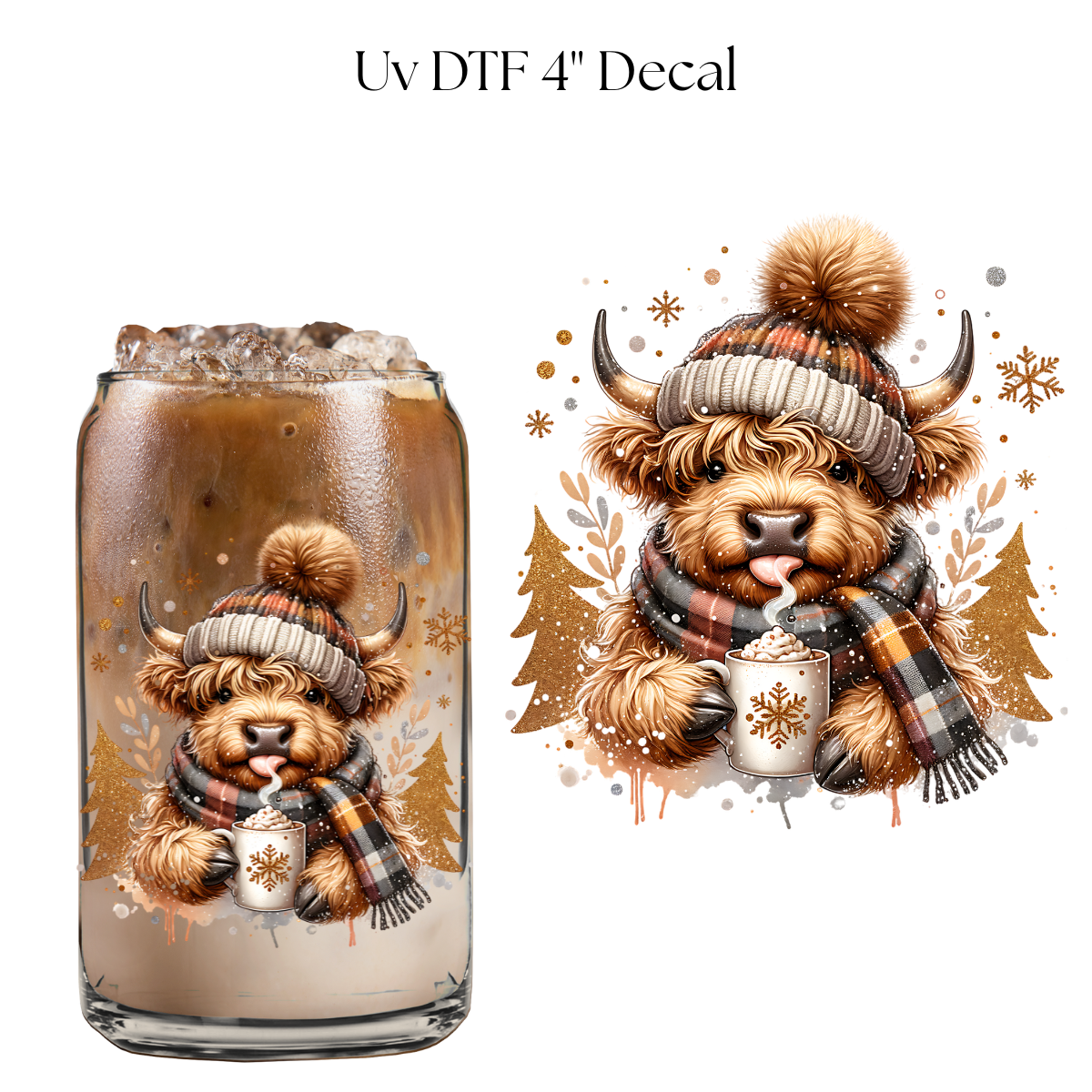 Winter Cow 4” UV DTF Decal