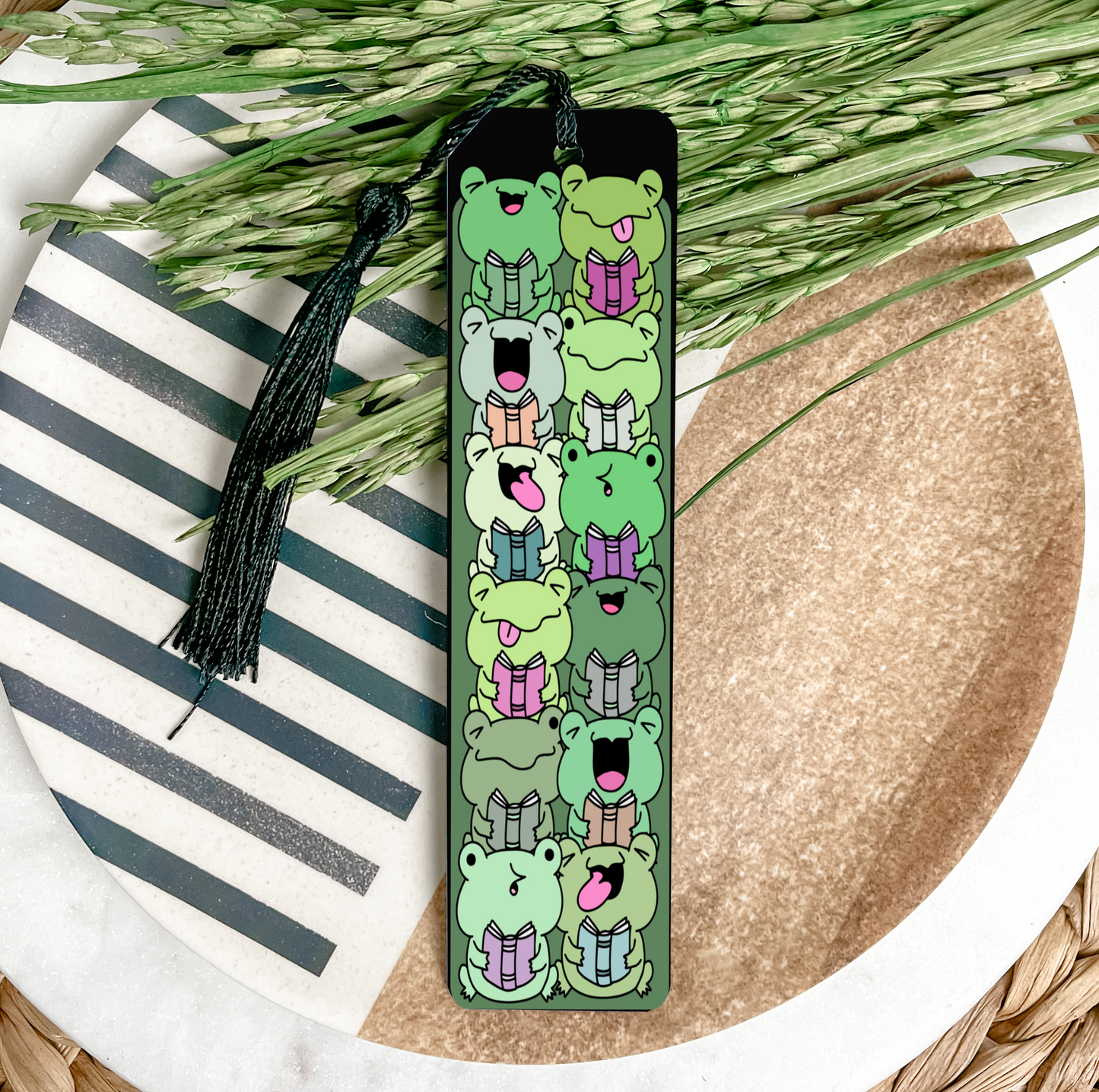 Frogs Reading UV DTF Transfer for Bookmarks
