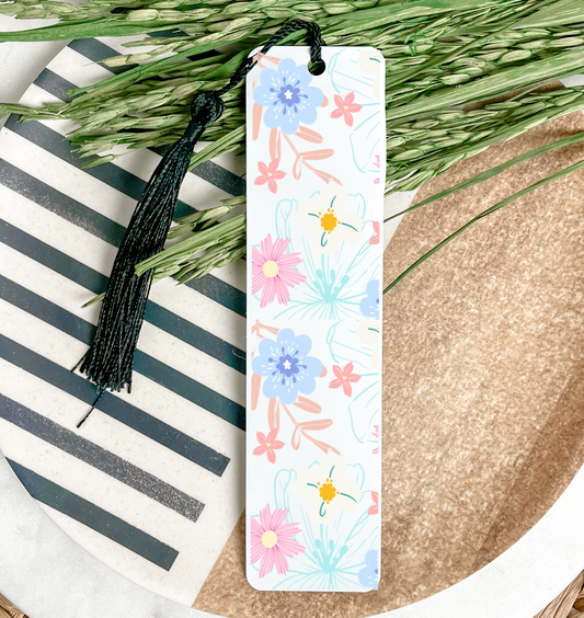 Blue and Pink Flowers UV DTF Bookmark DOUBLE SIDED