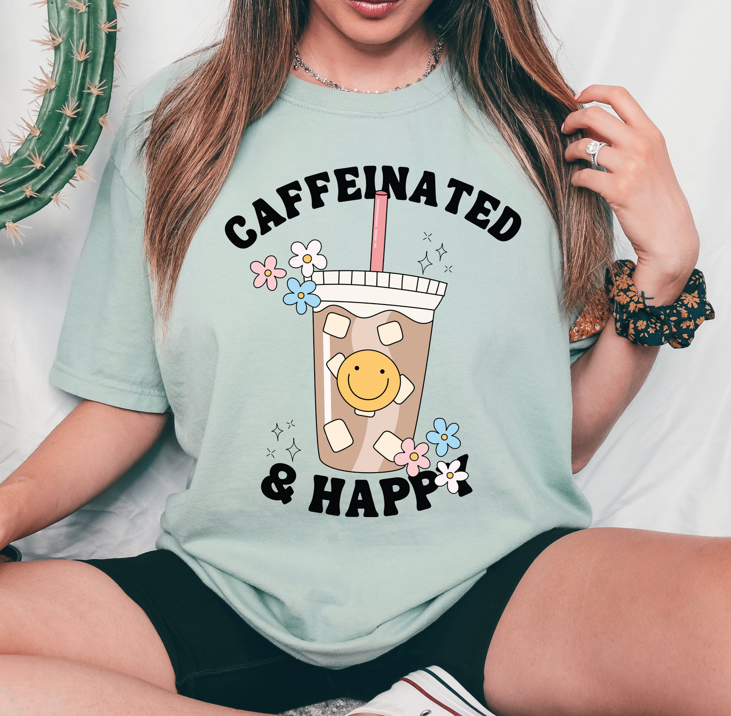 Caffeinated and Happy DTF Transfer