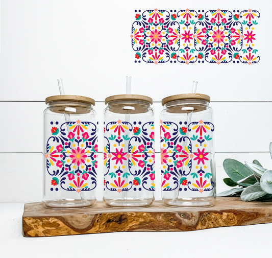 Floral Pink & Blue UV DTF Wrap