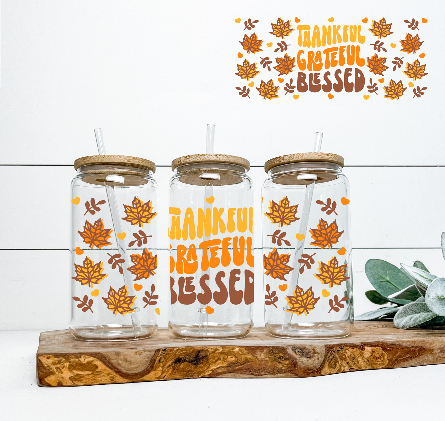 Thankful Grateful Blessed 16oz UV DTF