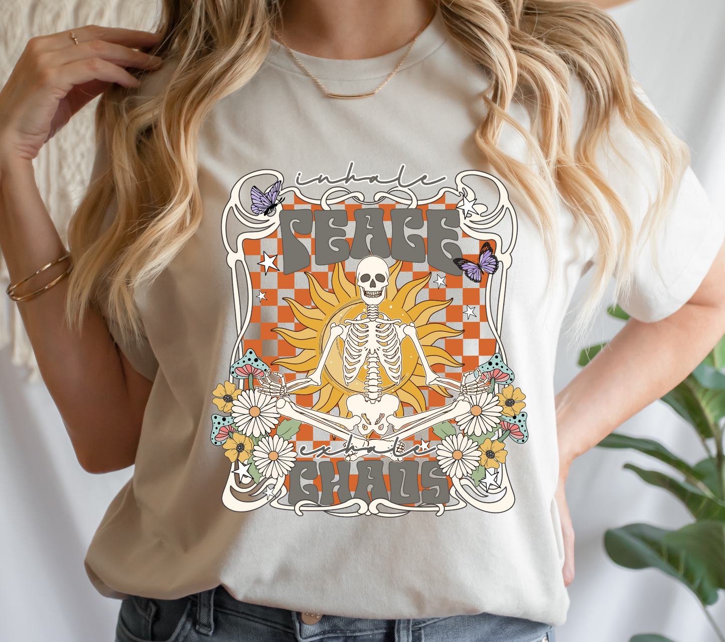 Inhale Peace Exhale Chaos Skeleton DTF Transfer