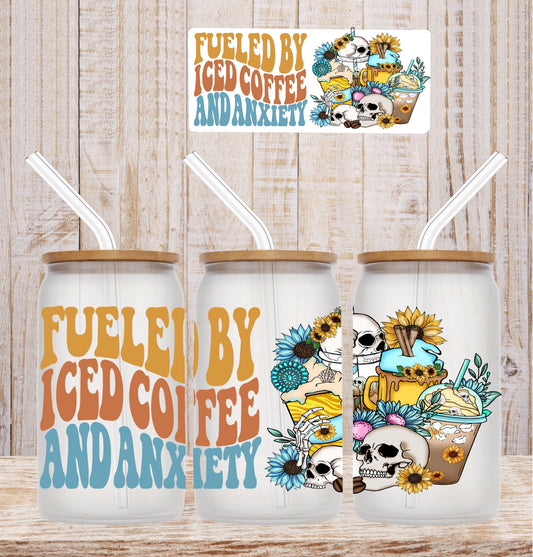 Fueled Iced Coffee and Anxiety UV DTF Wrap