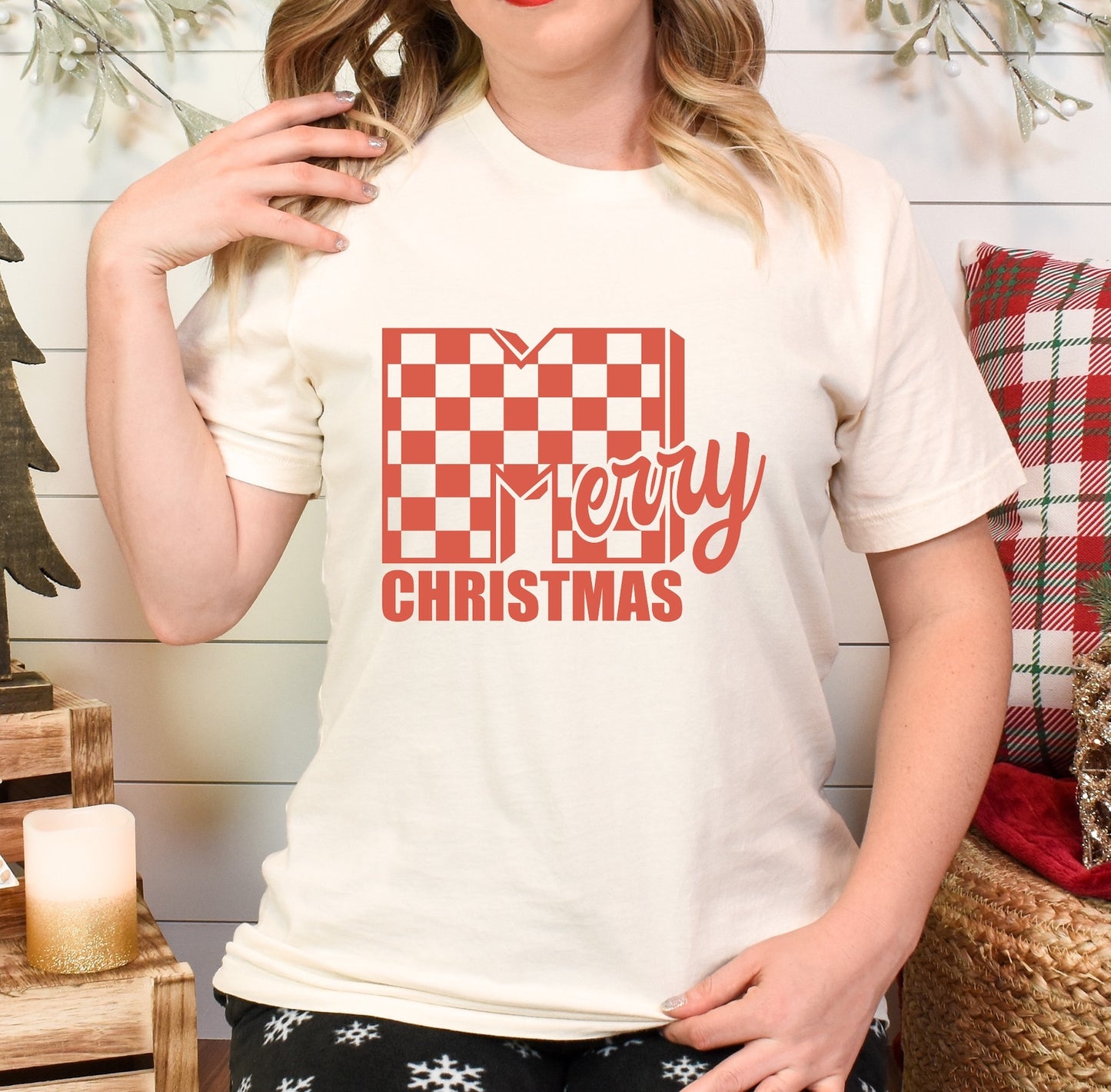 DRAFT Merry Christmas Vintage Logo Red Screen Print Transfer